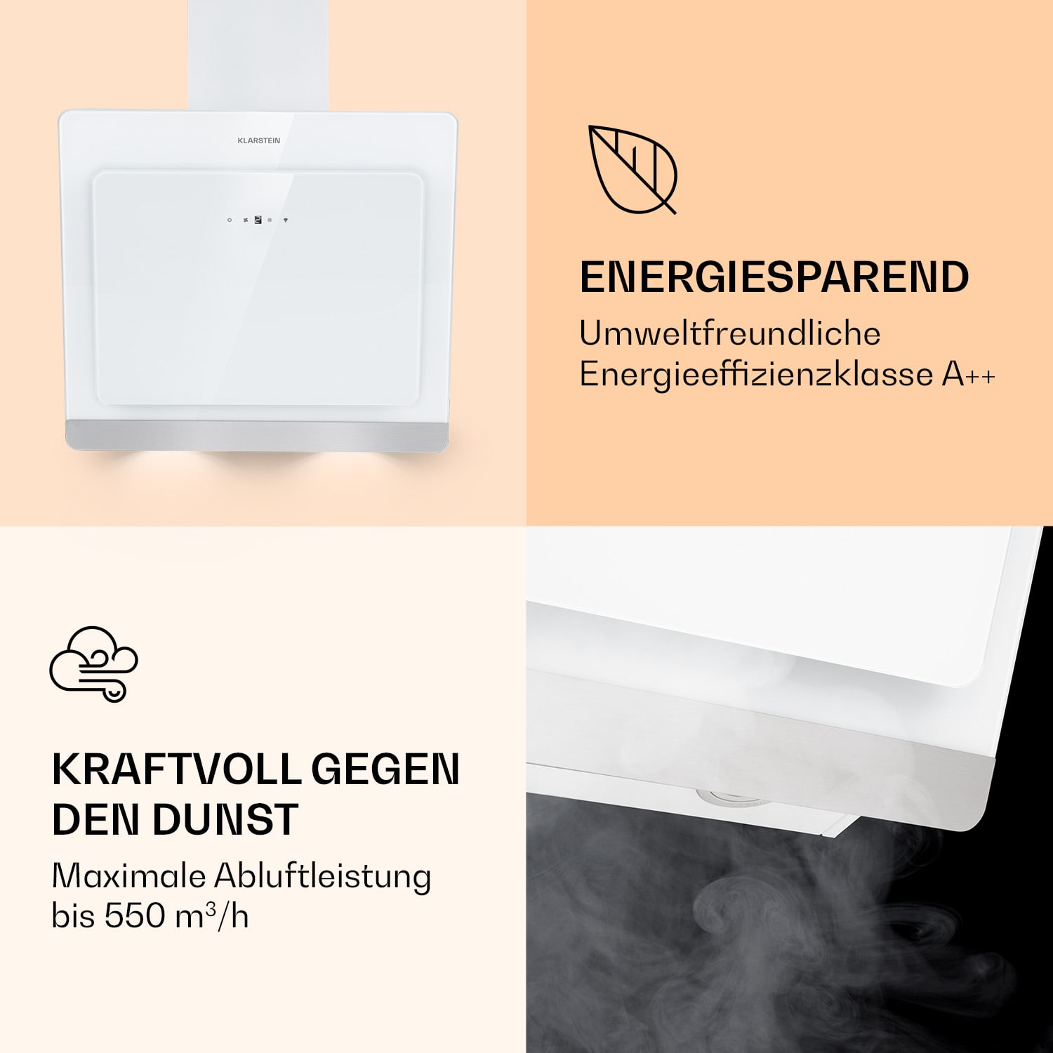 Aurora 60 Smart Dunstabzugshaube 550 m³/h 60cm kopffrei Ambiente-Licht   EEC A++ 60 cm | Weiß