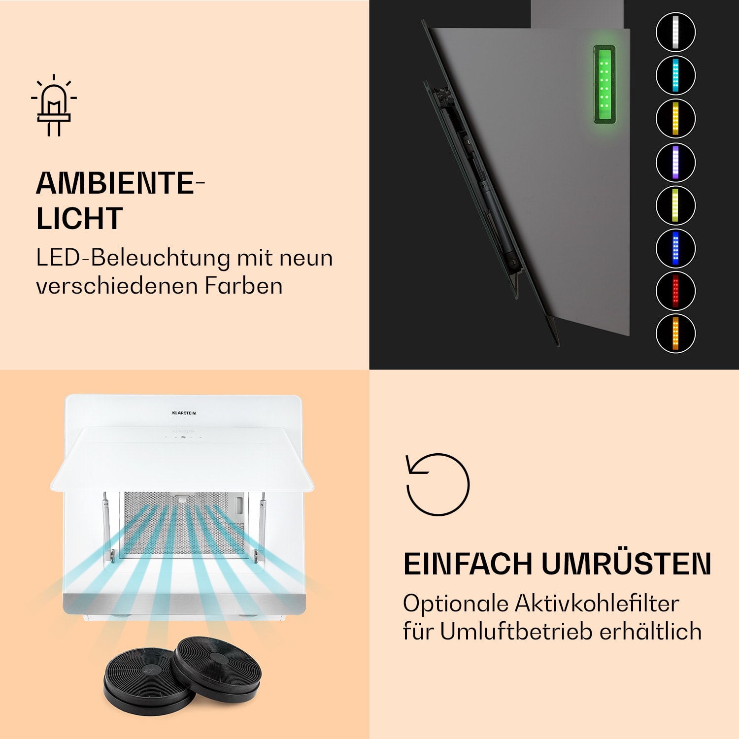 Aurora 60 Smart Dunstabzugshaube 550 m³/h 60cm kopffrei Ambiente-Licht   EEC A++ 60 cm | Weiß
