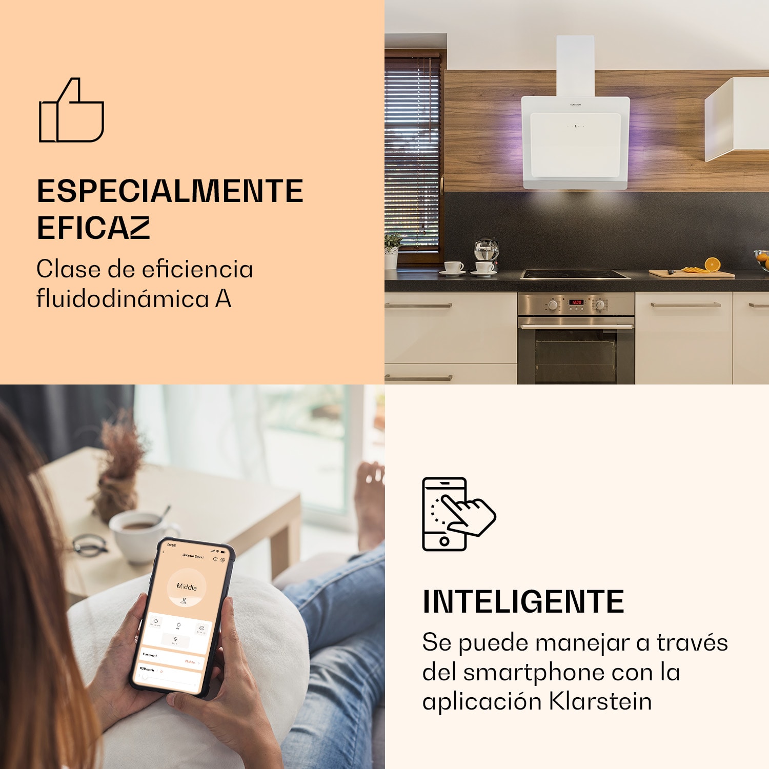 Campana extractora Aurora 60 Smart 550 m³/h 60cm sin cabeza Luz ambiental CEE A+ 60 cm | Sí | Blanco