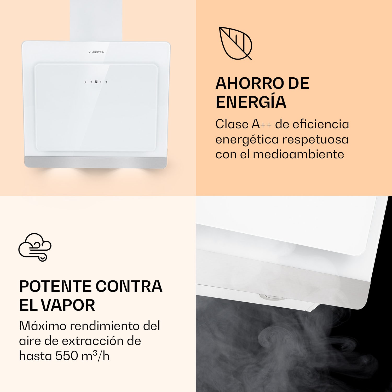 Campana extractora Aurora 60 Smart 550 m³/h 60cm sin cabeza Luz ambiental CEE A+ 60 cm | Sí | Blanco