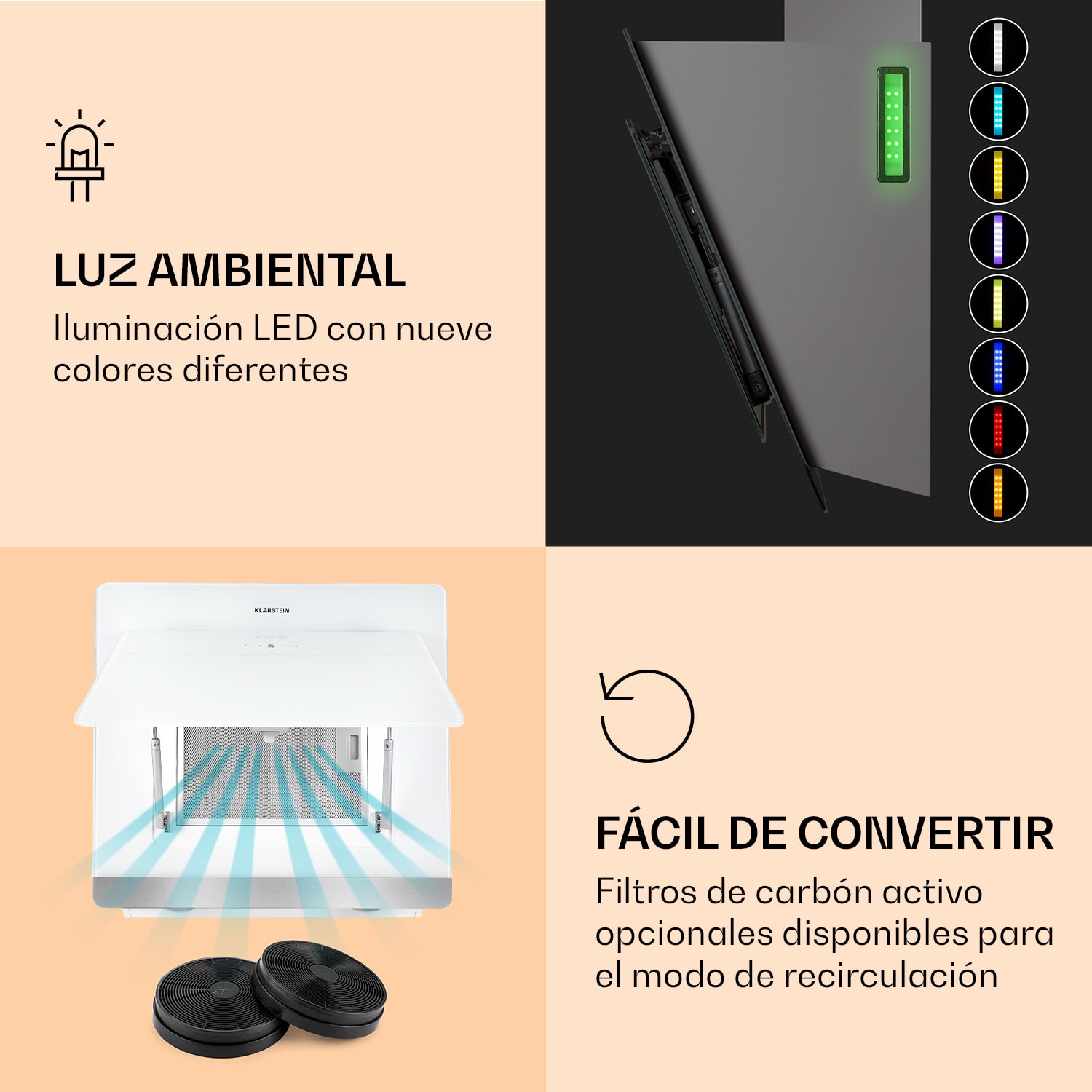 Campana extractora Aurora 60 Smart 550 m³/h 60cm sin cabeza Luz ambiental CEE A+ 60 cm | Blanco