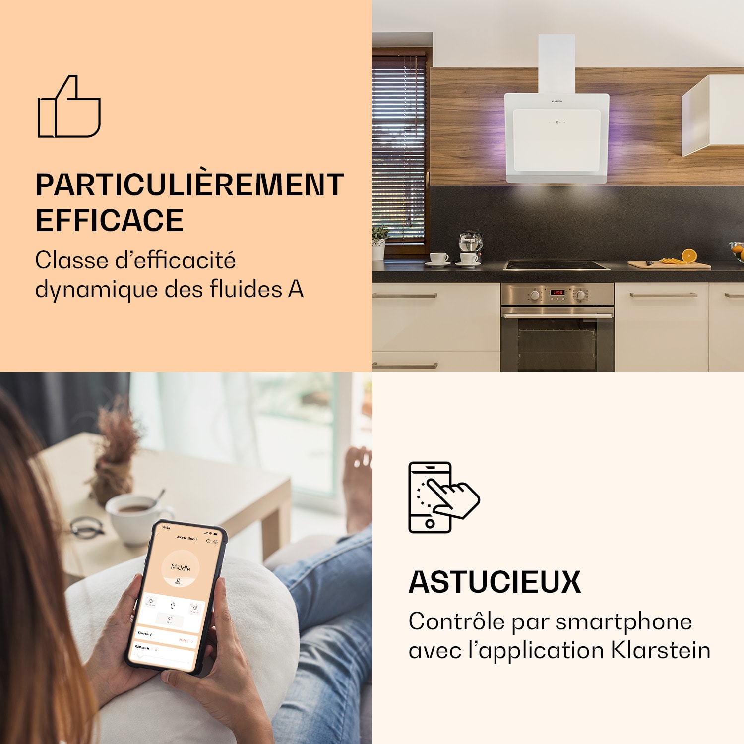 Aurora 60 Smart Hotte aspirante 550 m³/h 60 cm sans tête Lumière d'ambiance EEC A++ 60 cm | Oui | Blanc