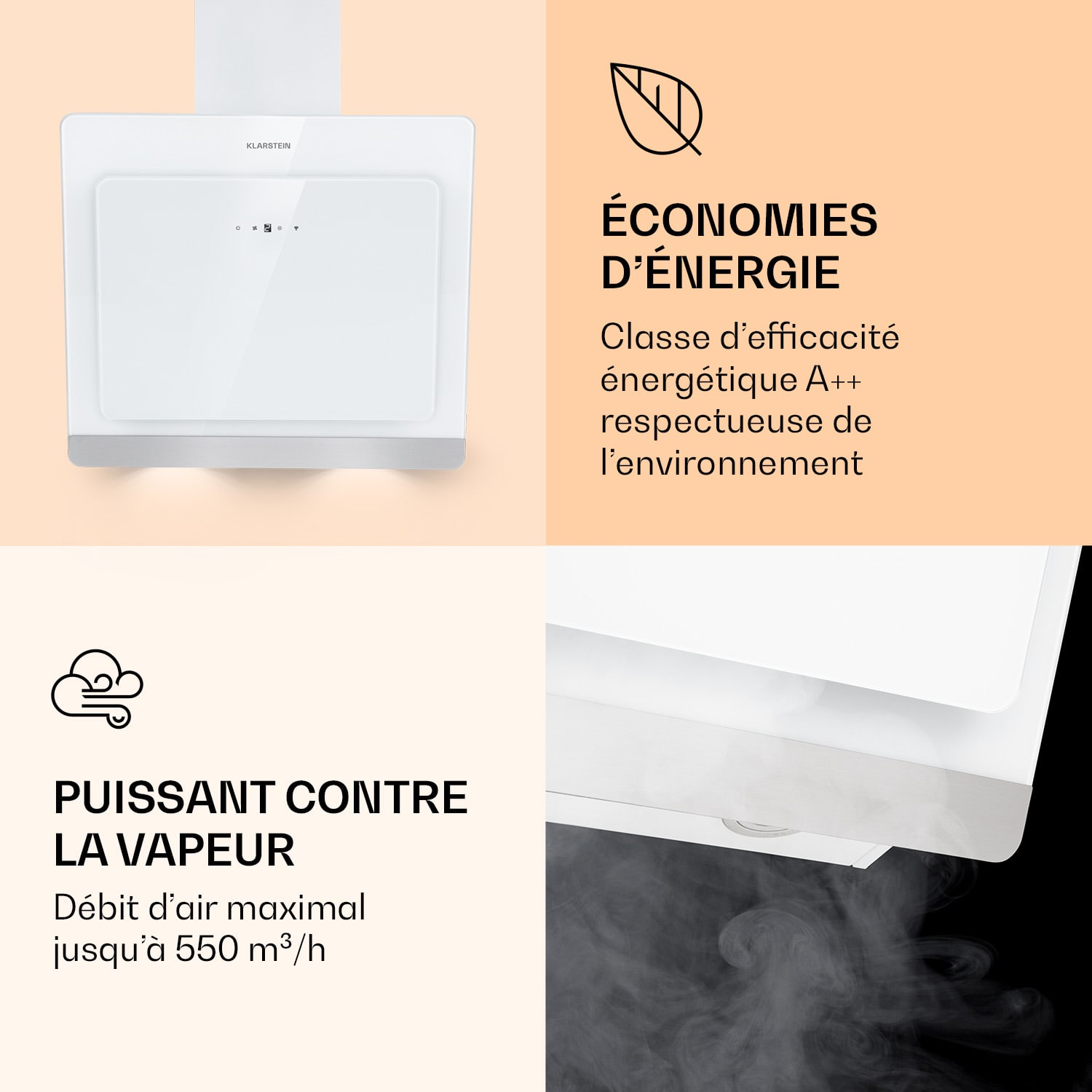 Aurora 60 Smart Hotte aspirante 550 m³/h 60 cm sans tête Lumière d'ambiance EEC A++ 60 cm | Oui | Blanc