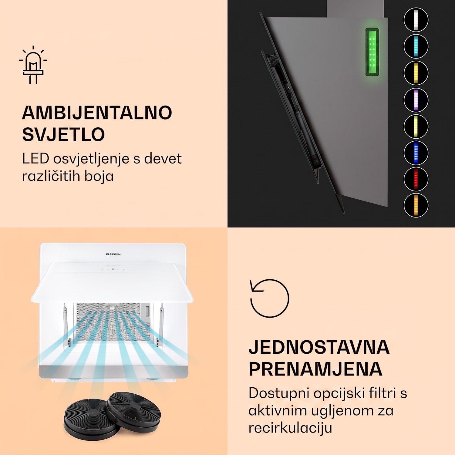 Aurora 60 Smart, napa, 585 m³ / h, 90 cm, napa za dimnjak, pozadinsko osvjetljenje, klasa energetske učinkovitosti A ++ 60 cm | Da | Bijela