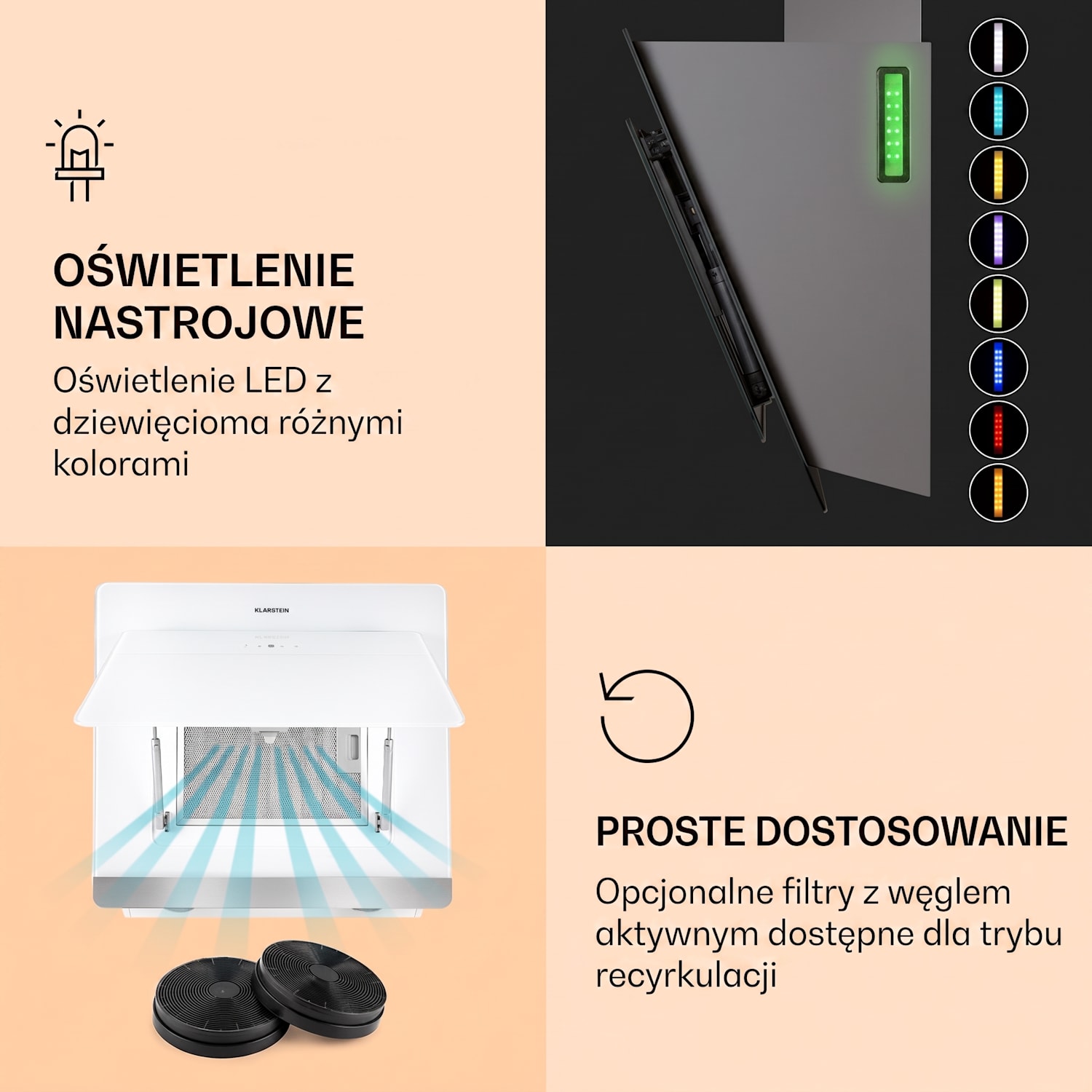 Aurora 60, okap kuchenny przyścienny, 60 cm, 550 m³/h, skośny, oświetlenie ambientowe, klasa energetyczna A++ 60 cm | Tak | Biały
