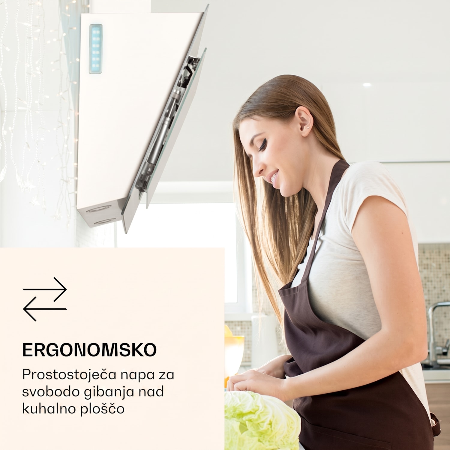 Aurora 60 Smart, kuhinjska napa, 585 m³/h, 90 cm, dimniška napa, osvetlitev, razred energijske učinkovitosti A++ 60 cm | Da | Bela