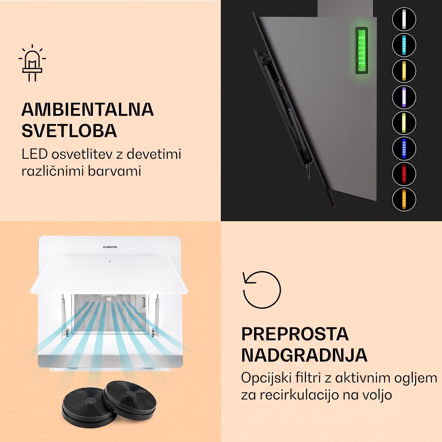 Aurora 60 Smart, kuhinjska napa, 585 m³/h, 90 cm, dimniška napa, osvetlitev, razred energijske učinkovitosti A++ 60 cm | Da | Bela