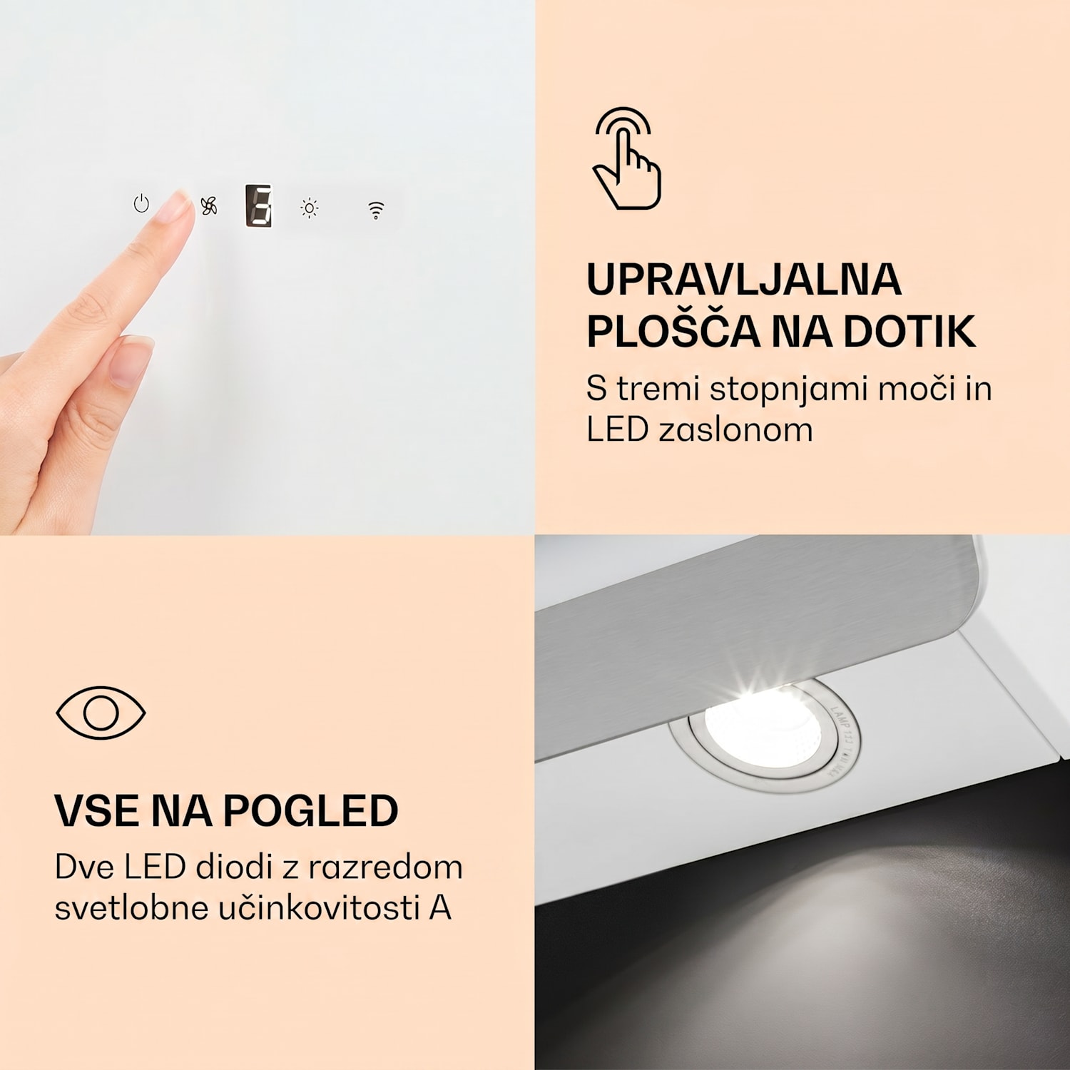 Aurora 60 Smart, kuhinjska napa, 585 m³/h, 90 cm, dimniška napa, osvetlitev, razred energijske učinkovitosti A++ 60 cm | Da | Bela