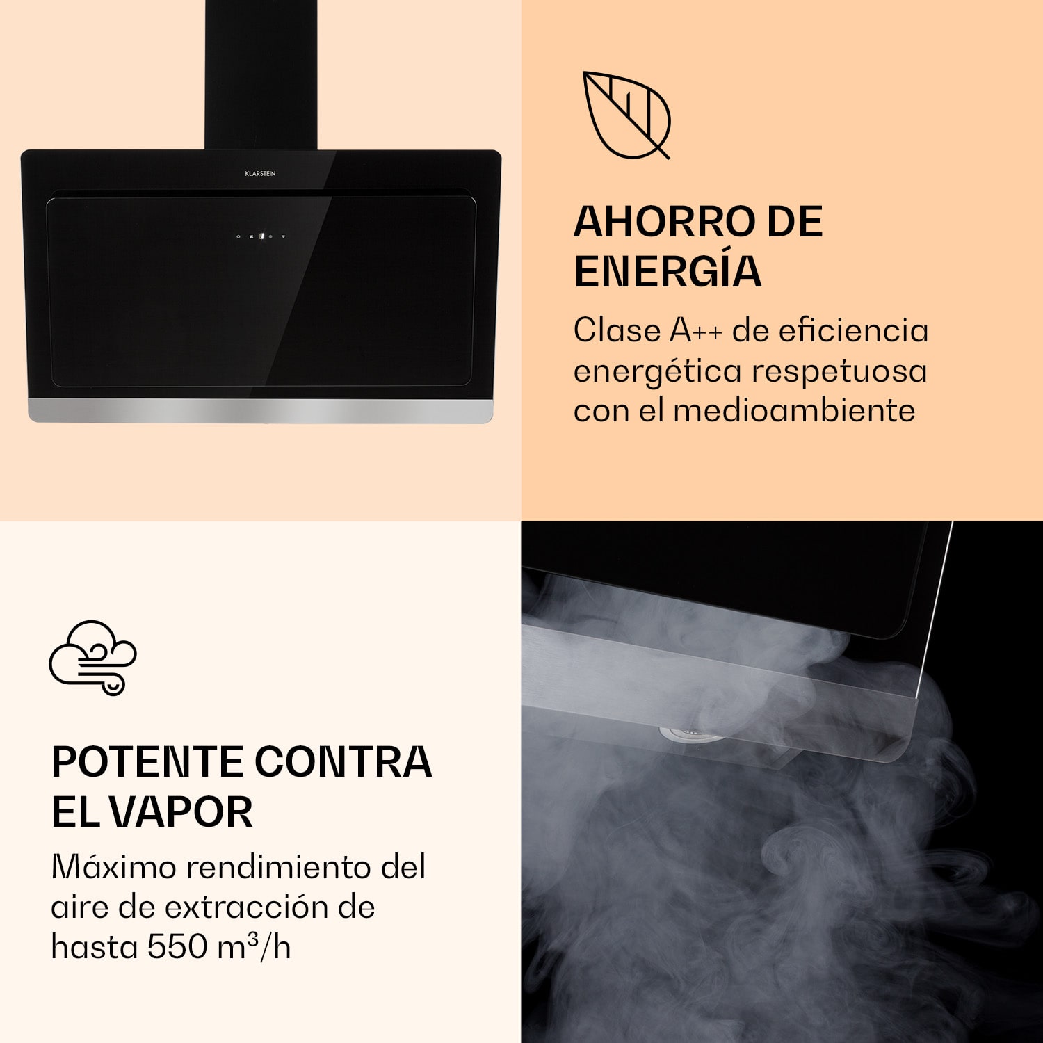 Campana extractora Aurora 90 Smart 550 m³/h 90cm sin cabeza Luz ambiental CEE A+ 90 cm | Negro