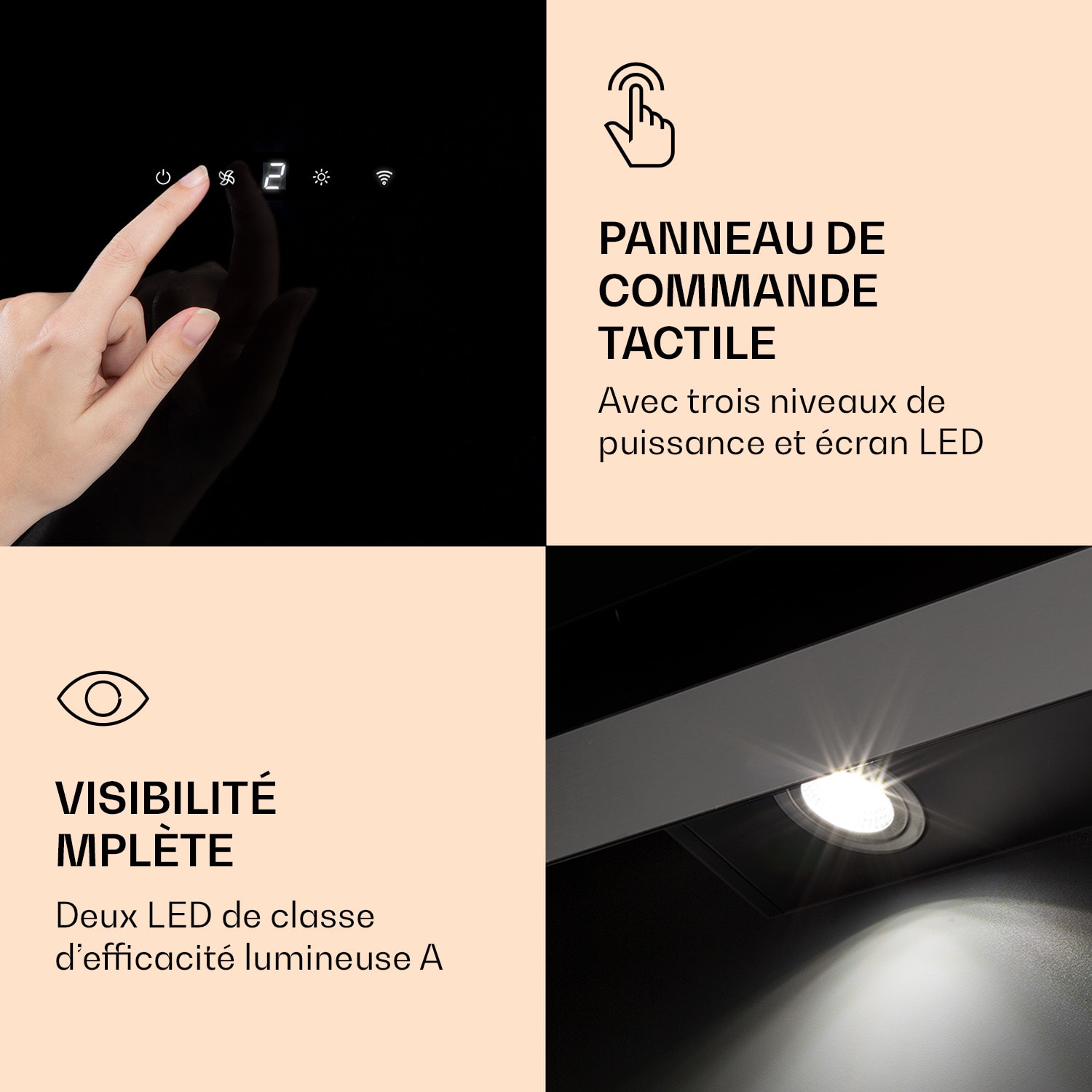 Aurora 90 Smart Hotte aspirante 550 m³/h 90cm sans tête Lumière d'ambiance EEC A++ 90 cm | Oui | Noir