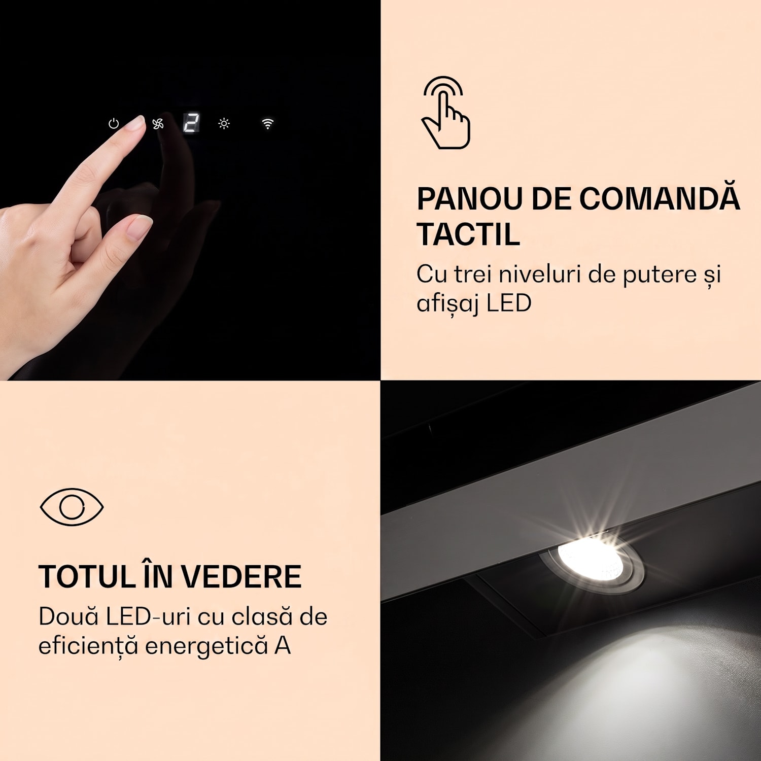 Aurora 90, Hotă, 585 m³/h, 90 cm, hotă de coș de fum, lumină de fundal, clasa de eficiență energetică A++ 90 cm | Da | Negru