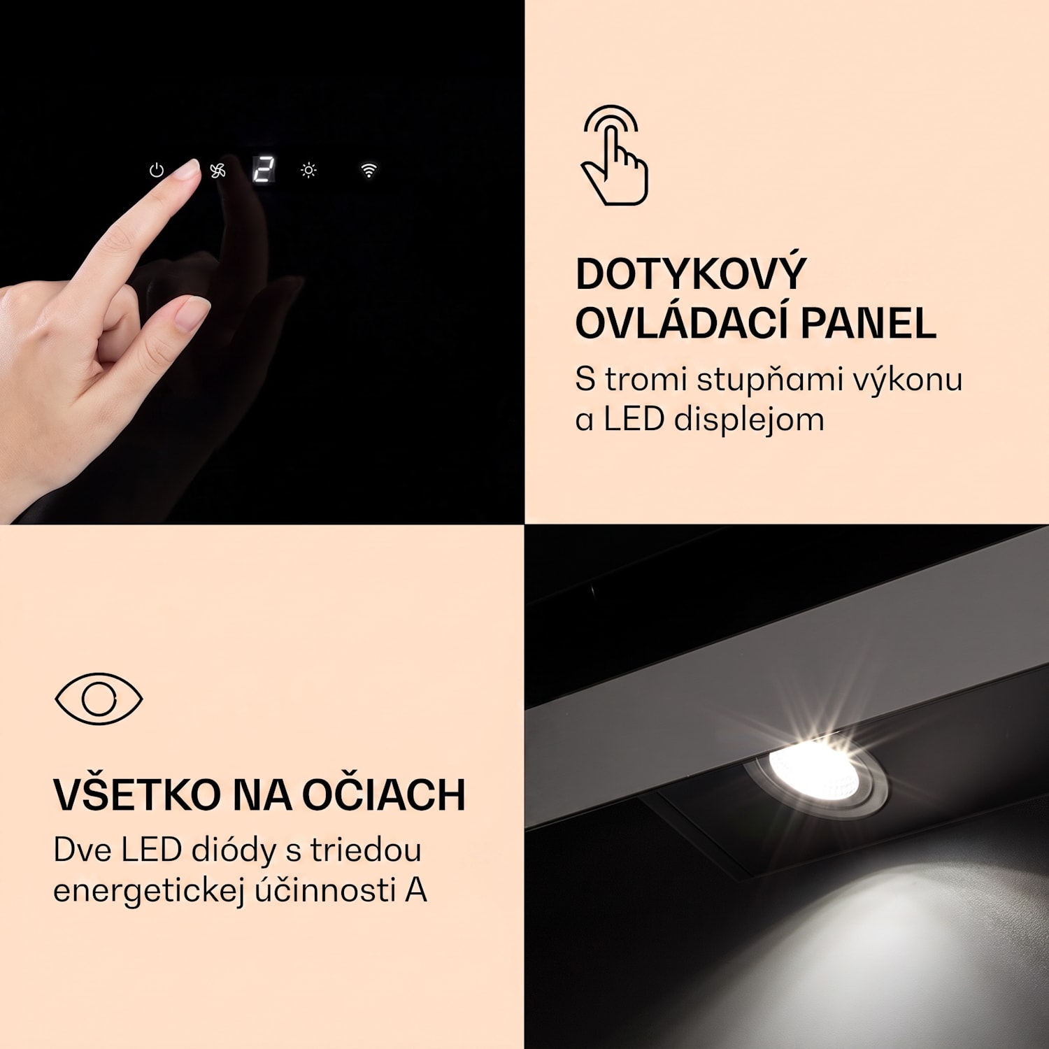 Aurora 90 Smart, digestor, 90 cm, komínový, 550 m³/h, LED podsvietenie, A++, biely 90 cm | Áno | Čierna