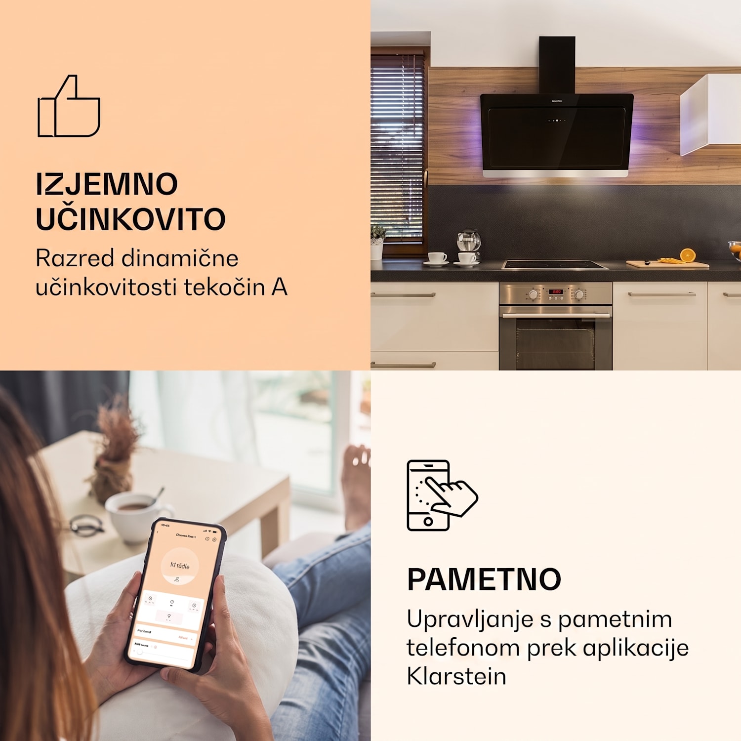 Aurora 90 Smart, kuhinjska napa, 585 m³/h, 90 cm, dimniška napa, osvetlitev, razred energijske učinkovitosti A++ 90 cm | Da | Črna