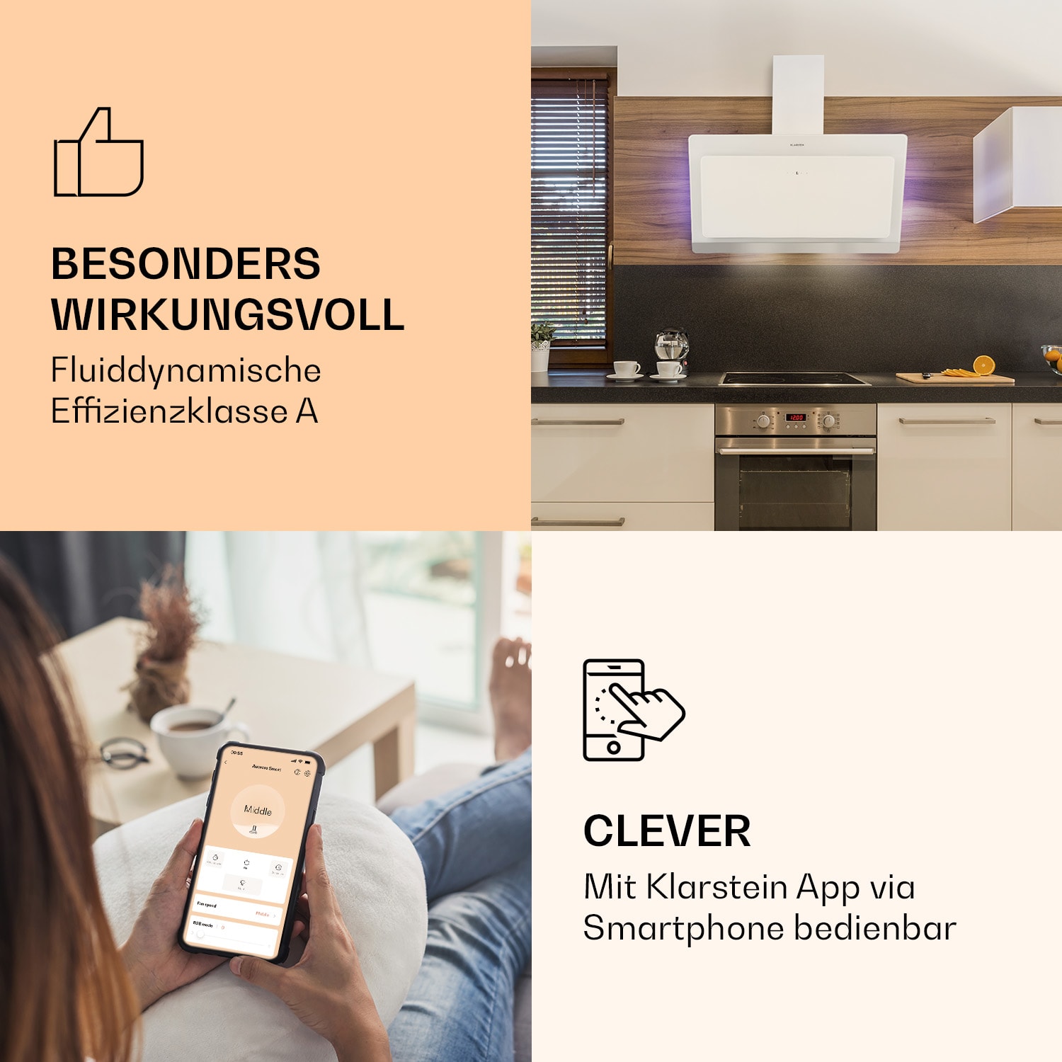 Aurora 90 Smart cappa aspirante, 550 m³/h, 90cm, senza testa, luce ambiente, CEE A++ 