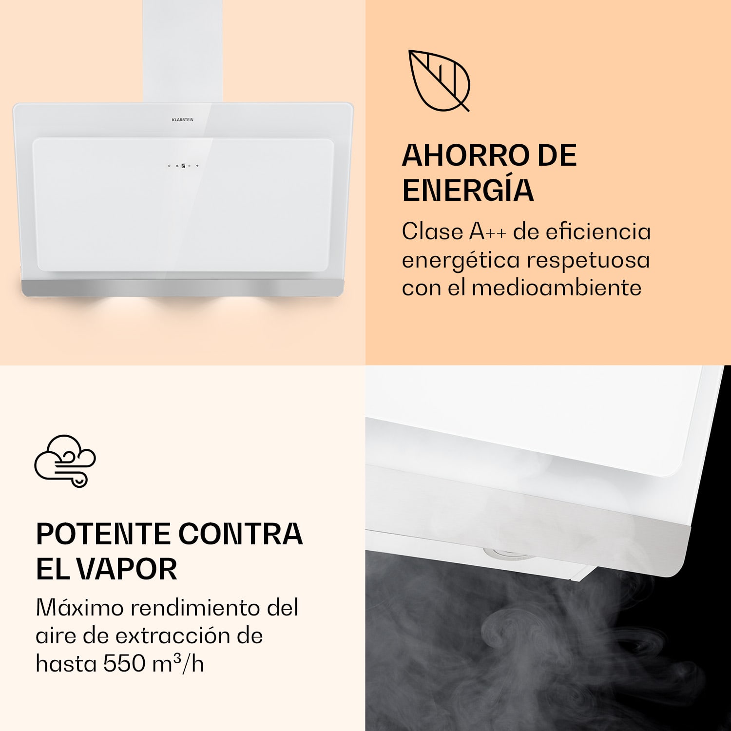 Campana extractora Aurora 90 Smart 550 m³/h 90cm sin cabeza Luz ambiental CEE A+