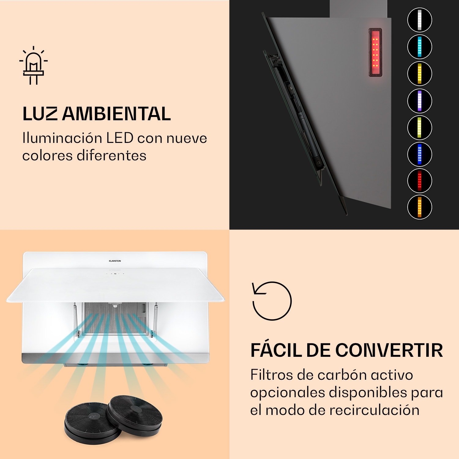 Campana extractora Aurora 90 Smart 550 m³/h 90cm sin cabeza Luz ambiental CEE A+