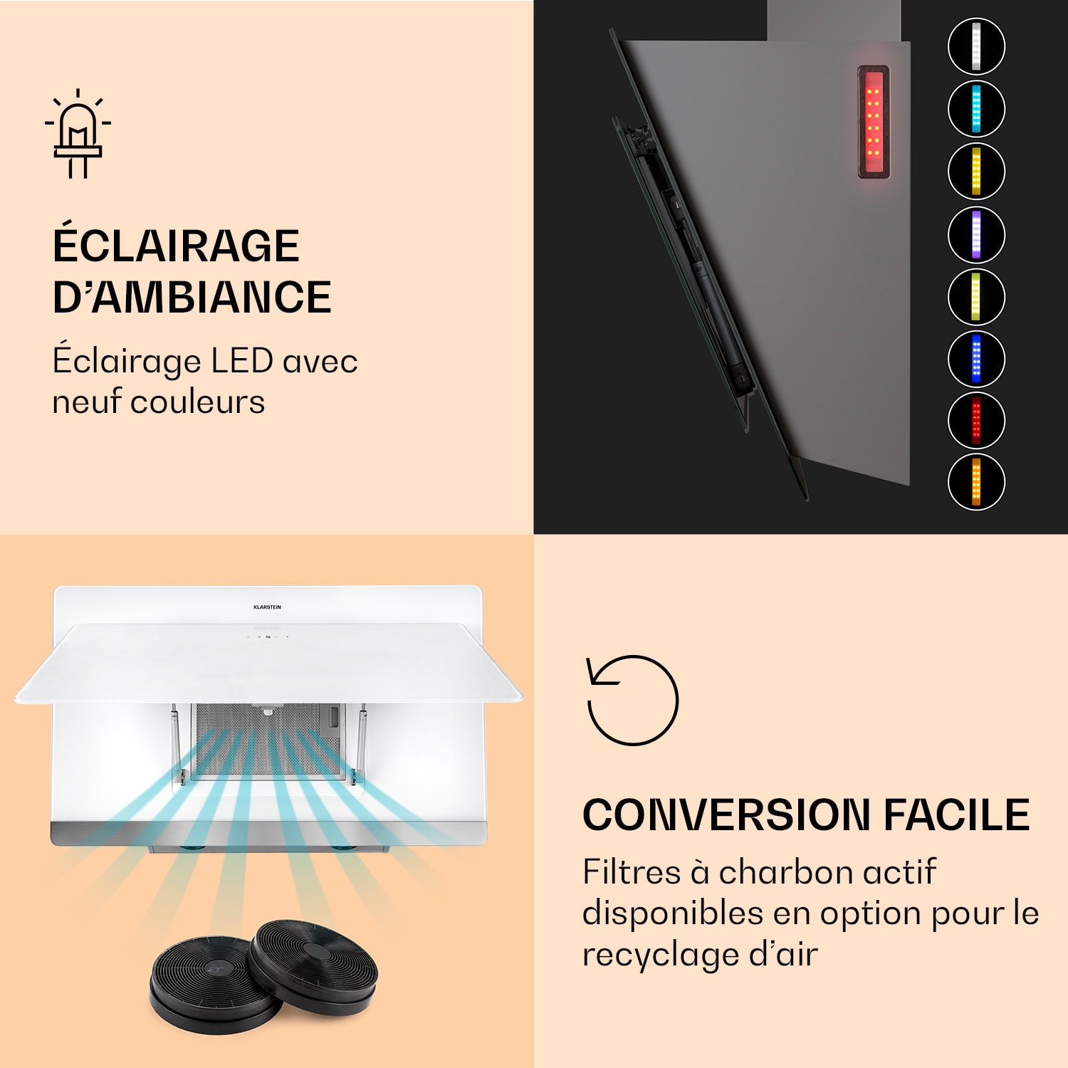 Aurora 90 Smart Hotte aspirante 550 m³/h 90cm sans tête Lumière d'ambiance EEC A++ 