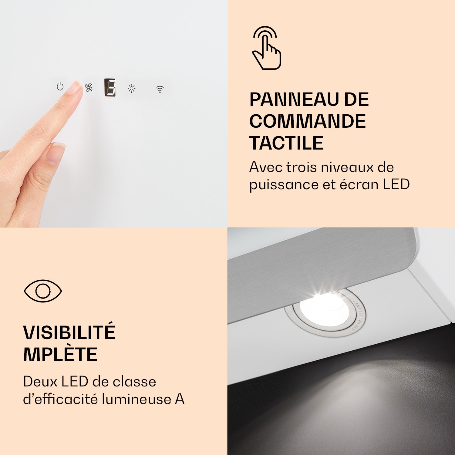 Aurora 90 Smart Hotte aspirante 550 m³/h 90cm sans tête Lumière d'ambiance EEC A++ 