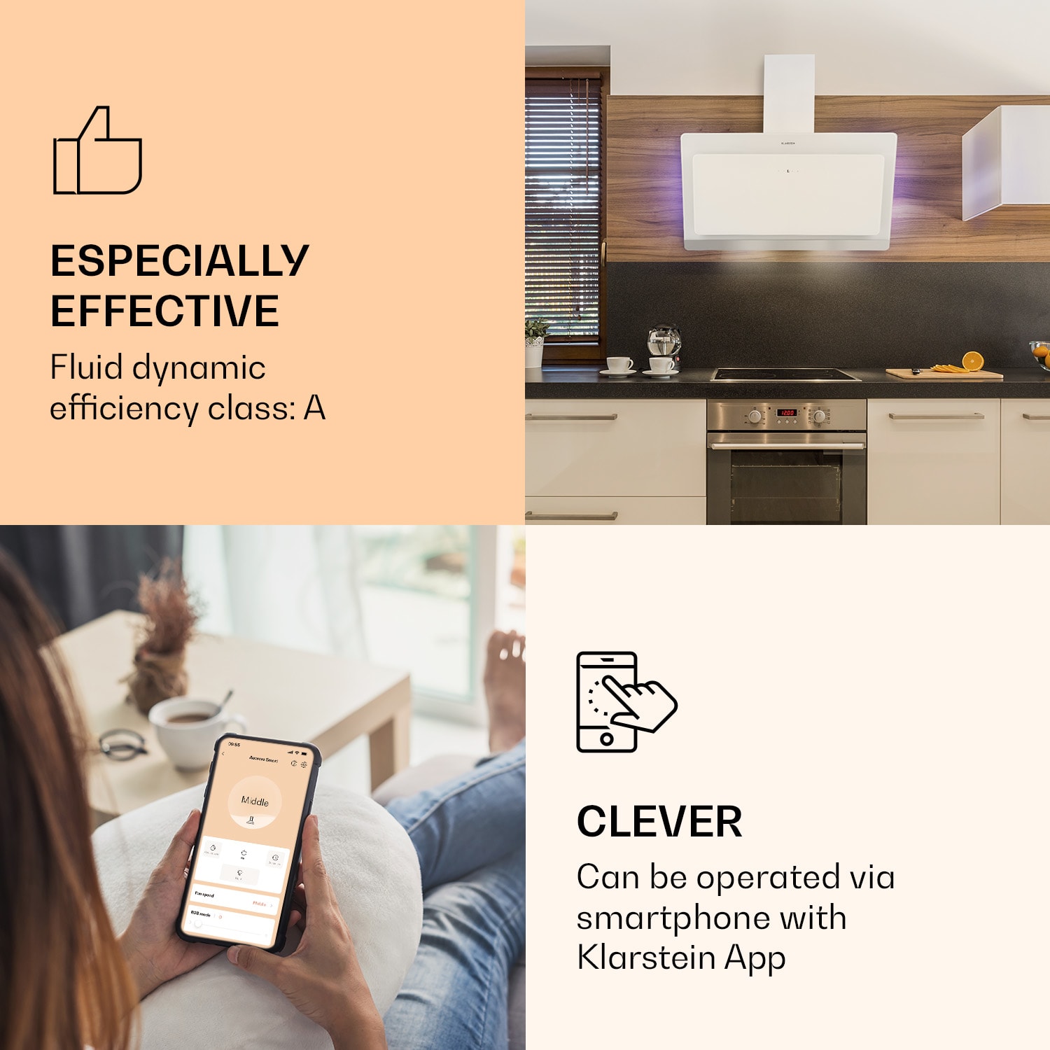 Aurora 90 Smart, napa, 550 m³ / h, 90 cm, napa za dimnjak, pozadinsko osvjetljenje, klasa energetske učinkovitosti A ++ 