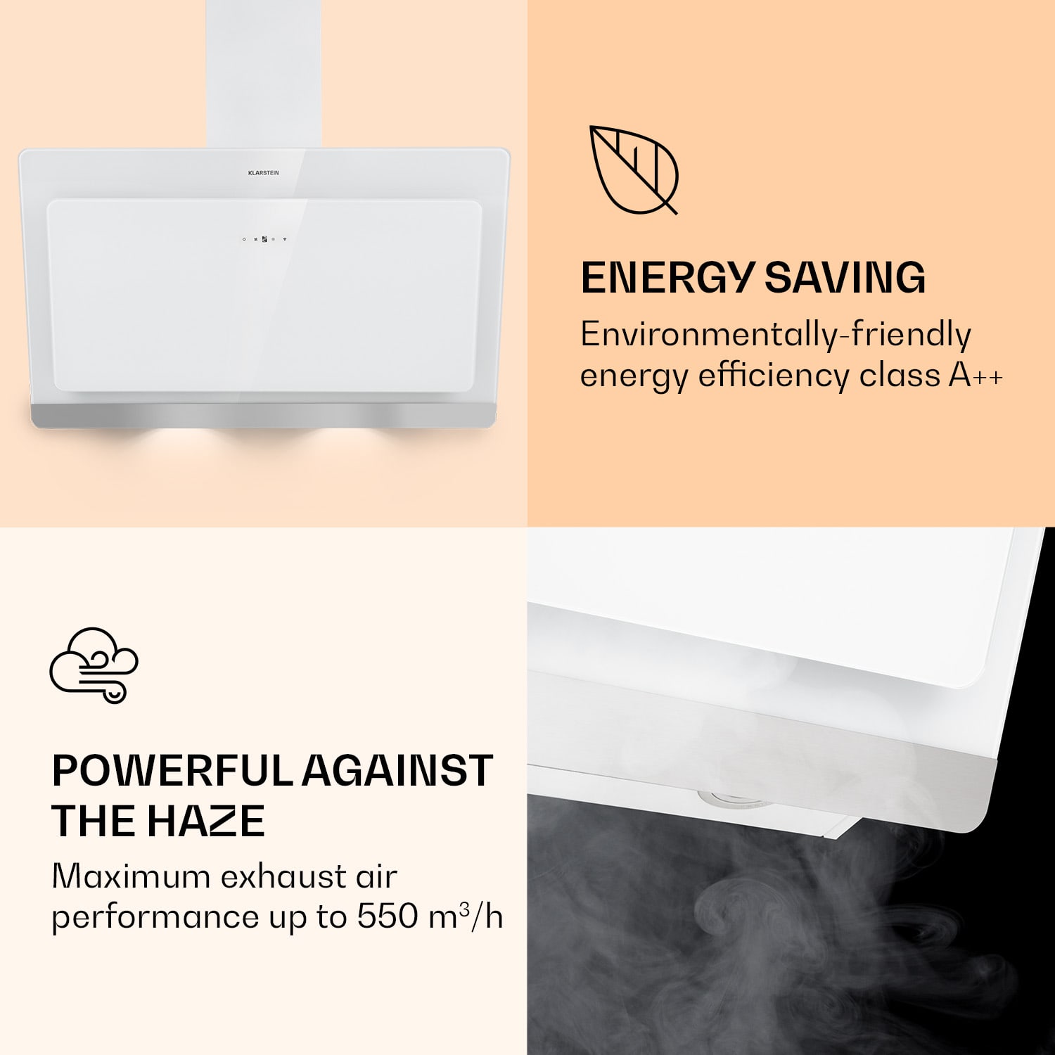 Aurora 90 Smart, napa, 550 m³ / h, 90 cm, napa za dimnjak, pozadinsko osvjetljenje, klasa energetske učinkovitosti A ++ 