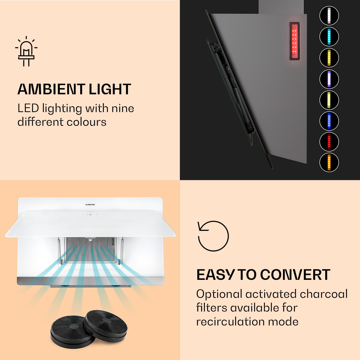 Aurora 90 Smart, napa, 550 m³ / h, 90 cm, napa za dimnjak, pozadinsko osvjetljenje, klasa energetske učinkovitosti A ++ 