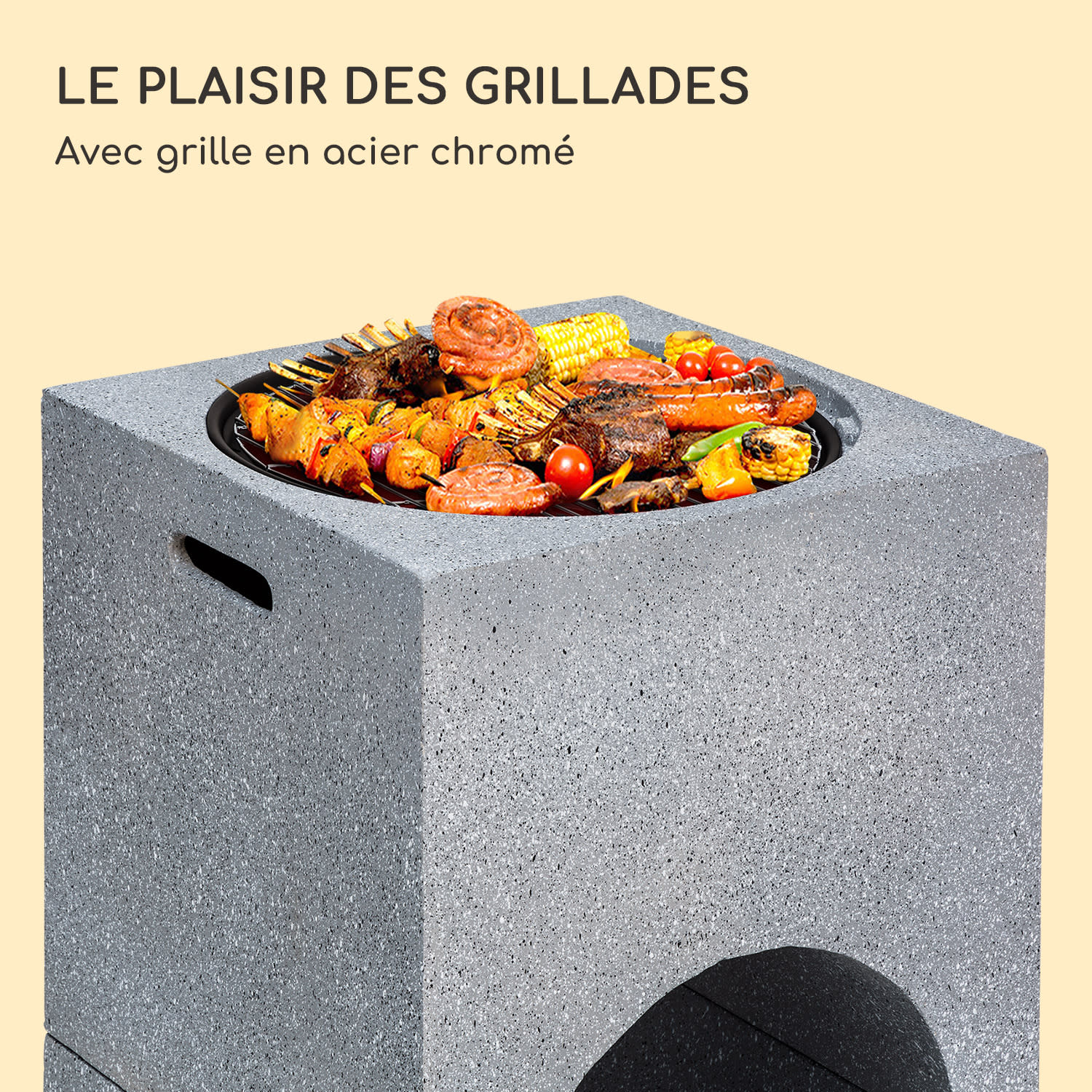 Braséro blumfeldt Monolith avec grill MGO & bac en acier et pare-étincelles Gris
