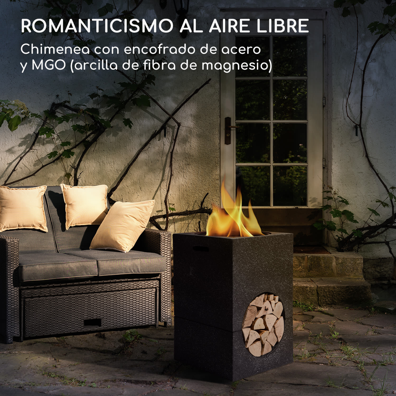 blumfeldt Recipiente de fuego Monolith con parrilla MGO y recipiente de acero incl. protección contra chispas 