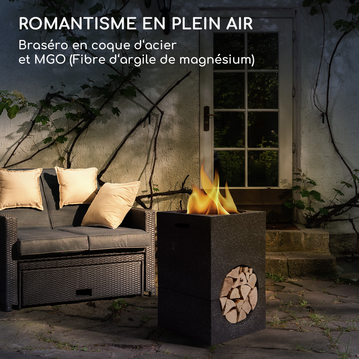 blumfeldt Monolith vuurschaal met grill MGO & stalen schaal incl. vonkenscherm 