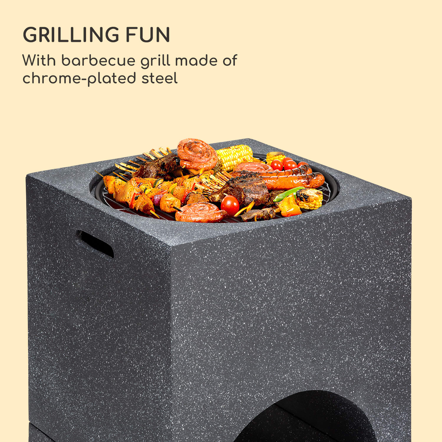 blumfeldt Recipiente de fuego Monolith con parrilla MGO y recipiente de acero incl. protección contra chispas Negro