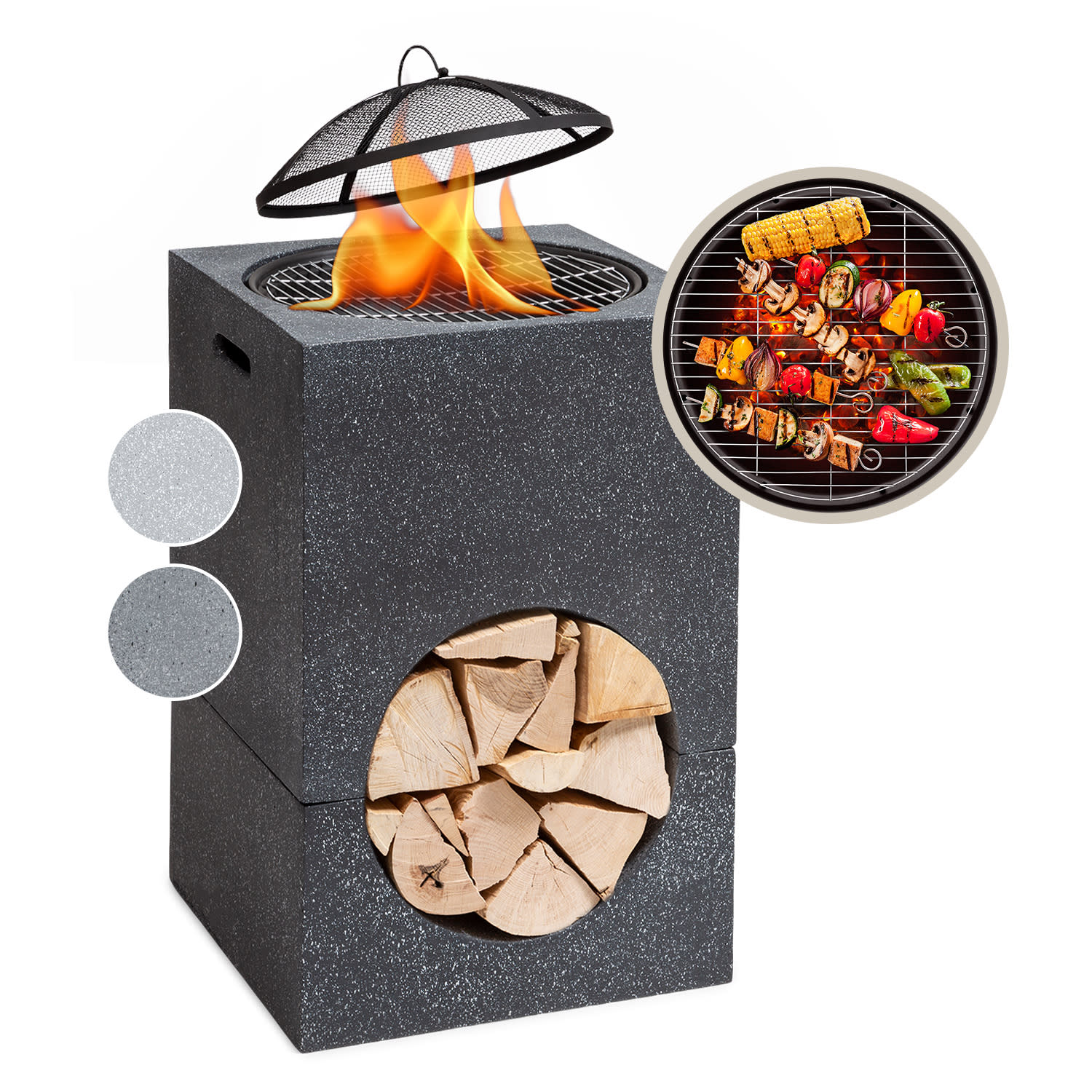 blumfeldt Recipiente de fuego Monolith con parrilla MGO y recipiente de acero incl. protección contra chispas Negro