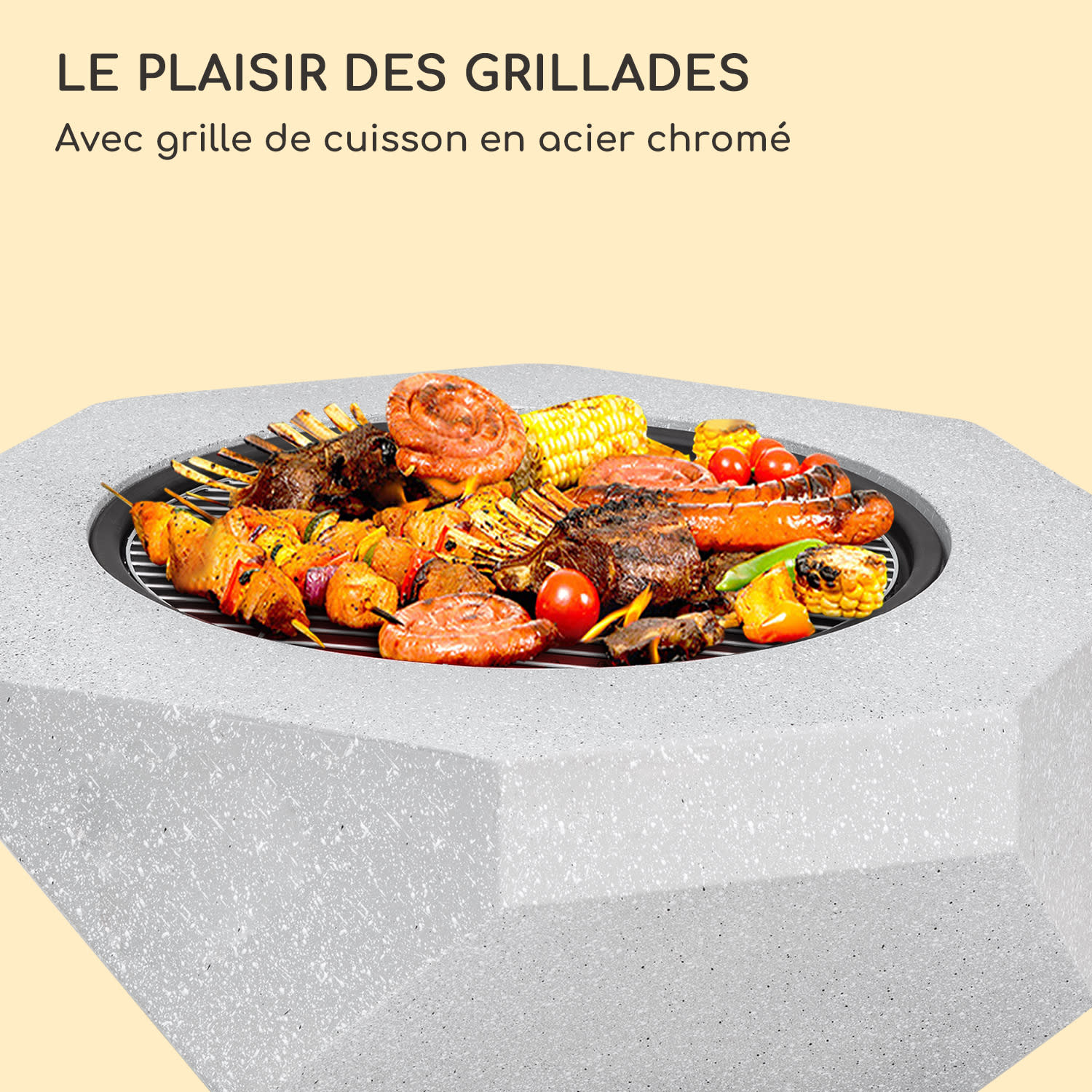 Braséro blumfeldt Diamond avec grill MGO & bac en acier et pare-étincelles Granit Gris Clair
