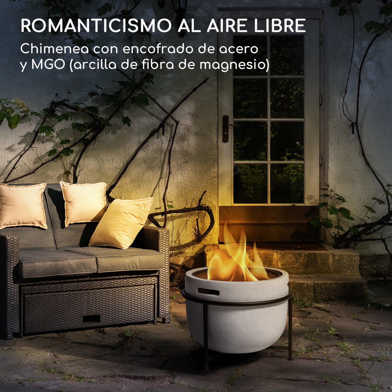 blumfeldt Recipiente de fuego de Grail con parrilla MGO y recipiente de acero incl. protección contra chispas 