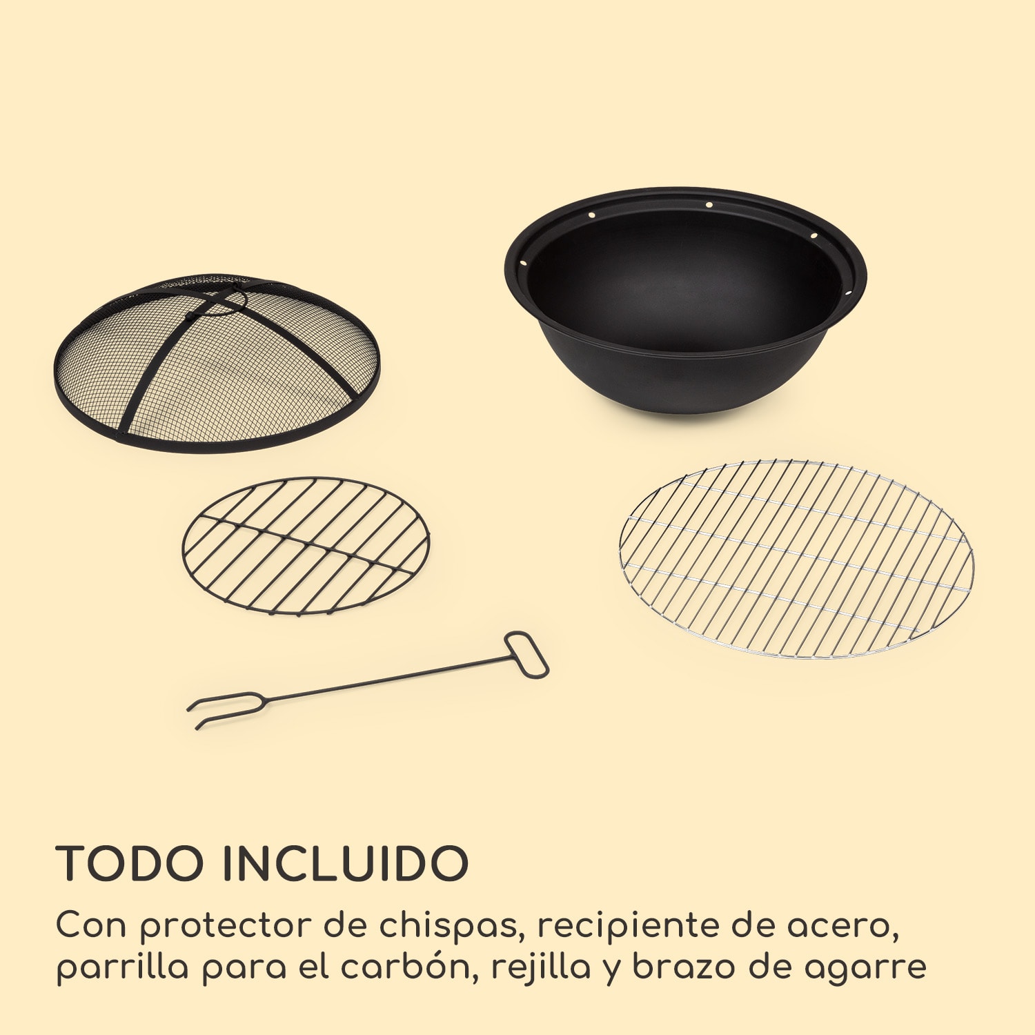 blumfeldt Recipiente de fuego de Grail con parrilla MGO y recipiente de acero incl. protección contra chispas 