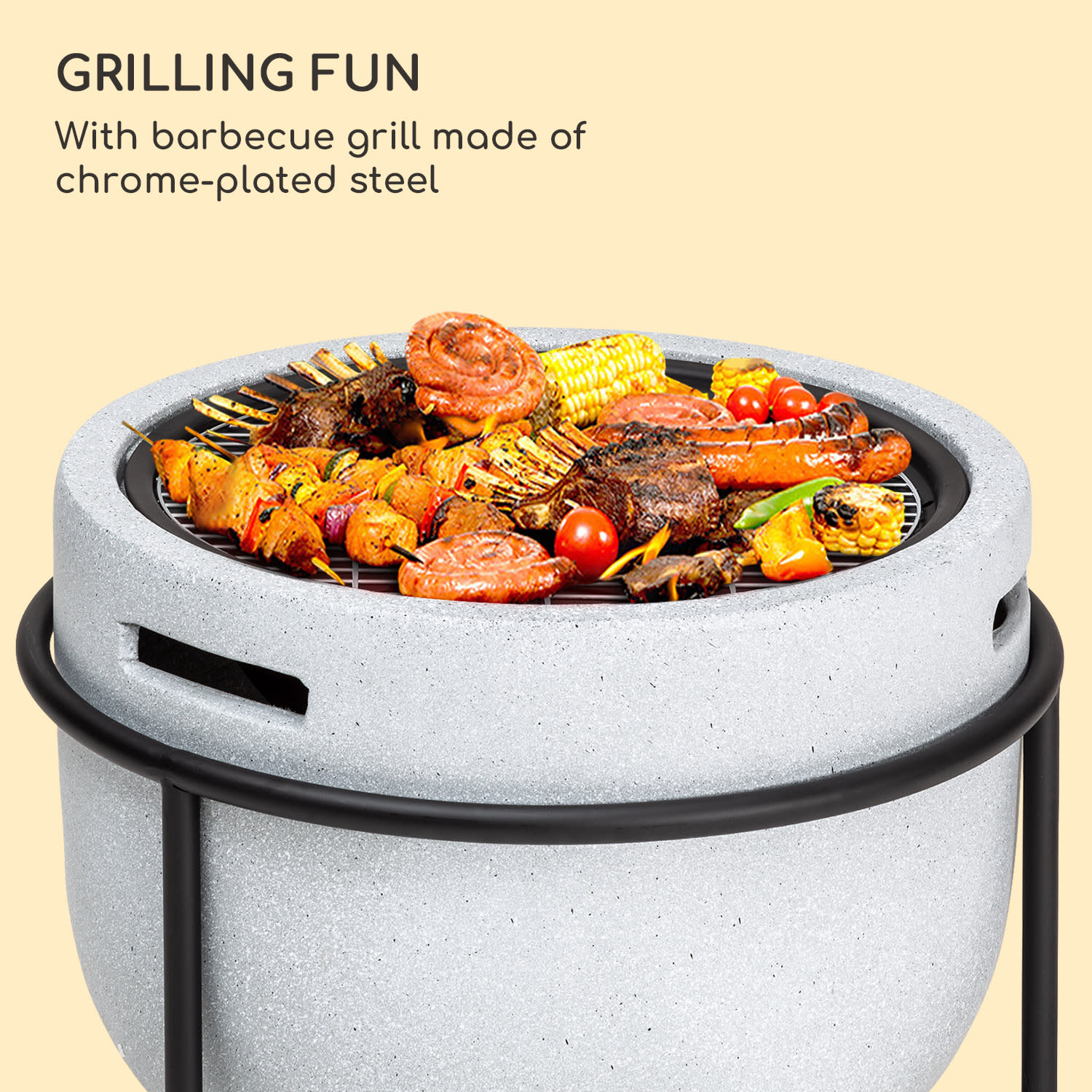 Grail, ohnisko s grilom, MgO a oceľový plášť, lapač iskier Svetlosivá žula