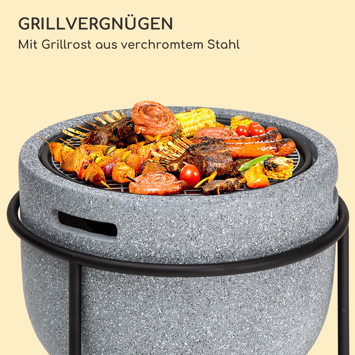 blumfeldt Grail Feuerschale mit Grill MGO & Stahlschale inkl. Funkenschutz Grau