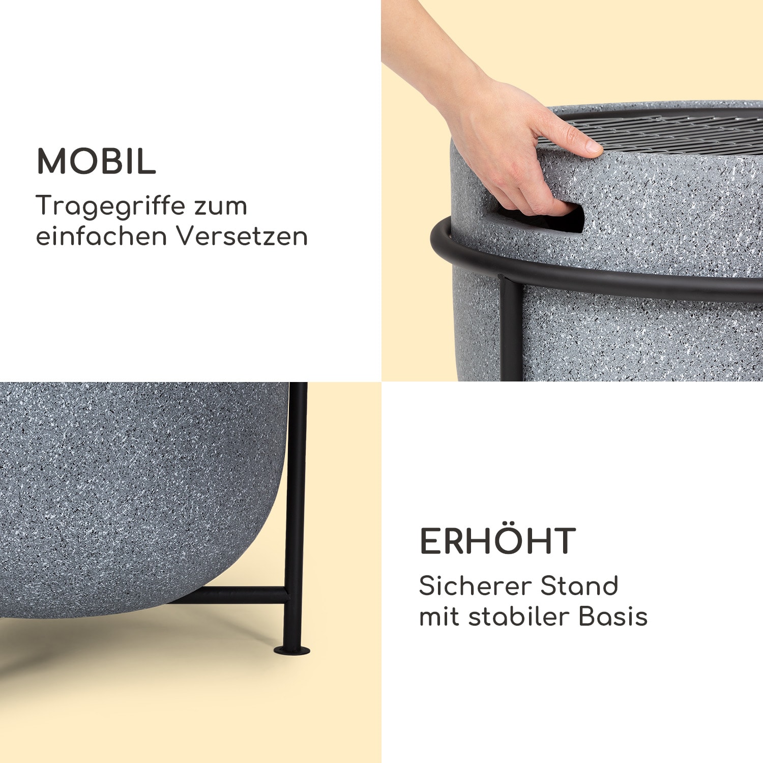 blumfeldt Grail Feuerschale mit Grill MGO & Stahlschale inkl. Funkenschutz Grau