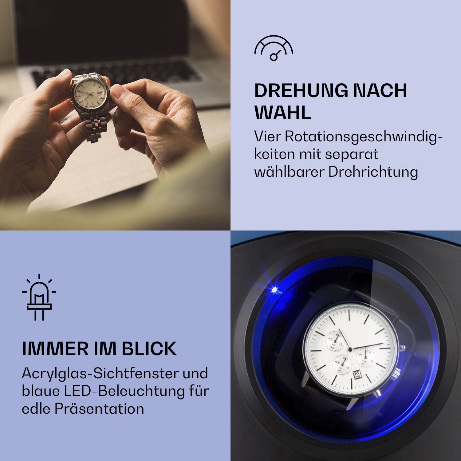 St. Gallen Premium Uhrenbeweger 2 Uhren 4 Geschwindigkeiten Nickel-Metallic