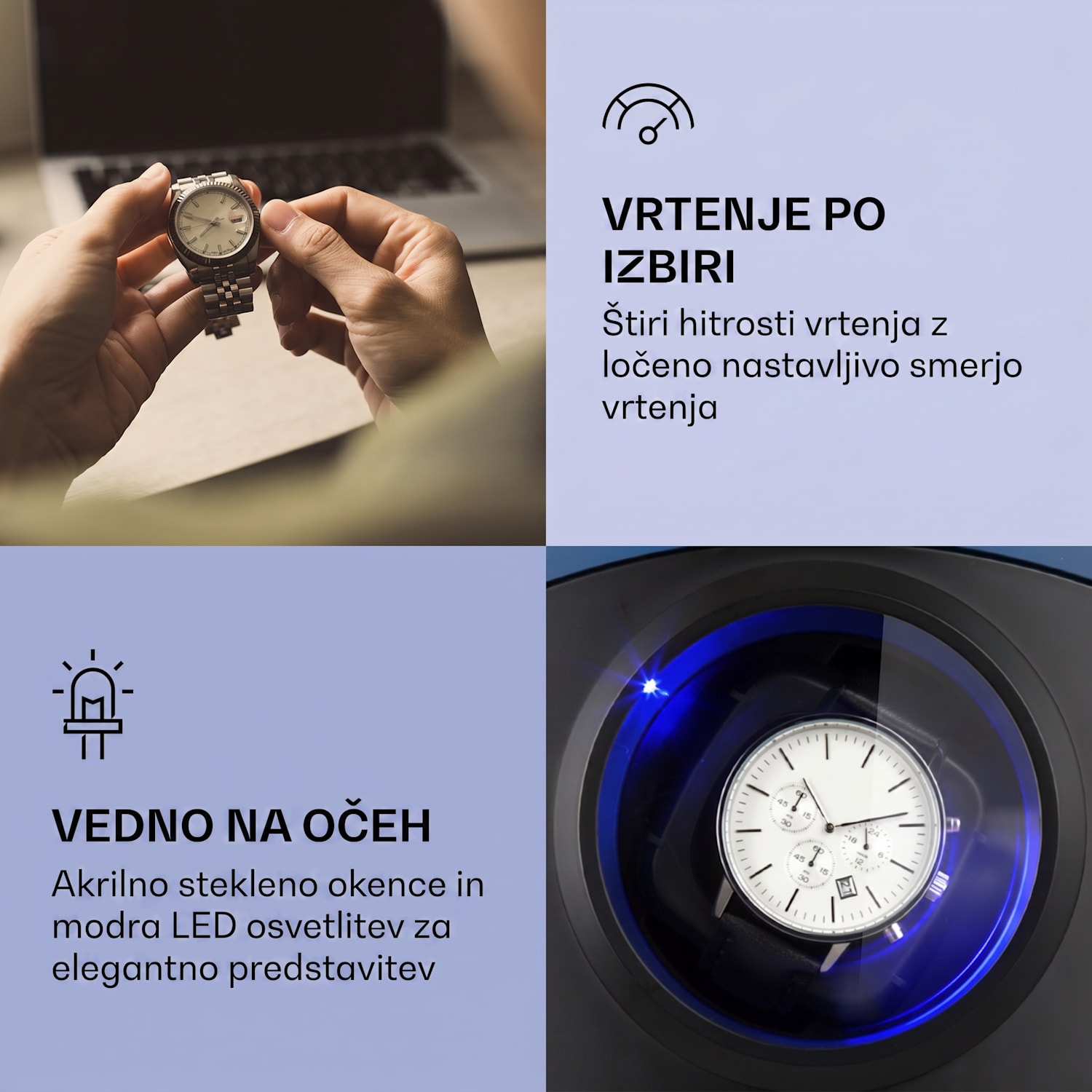 St. Gallen Premium, navijalec za uro, 2 uri, 4 načini, LED, črna barva Kovinski nikelj