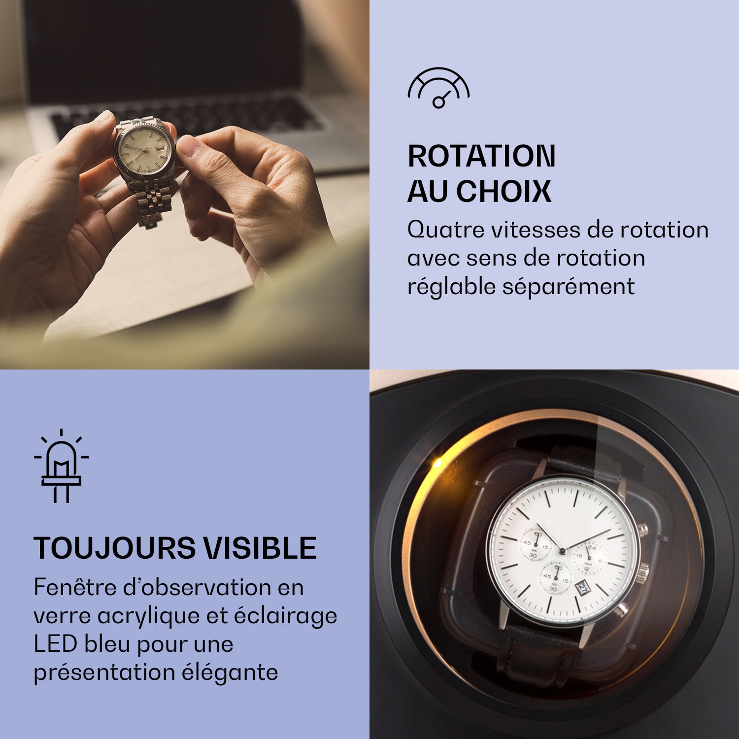 St. Gallen Premium horlogeopwinder 2 horloges 4 snelheden Zwart / Roségoud Metallic