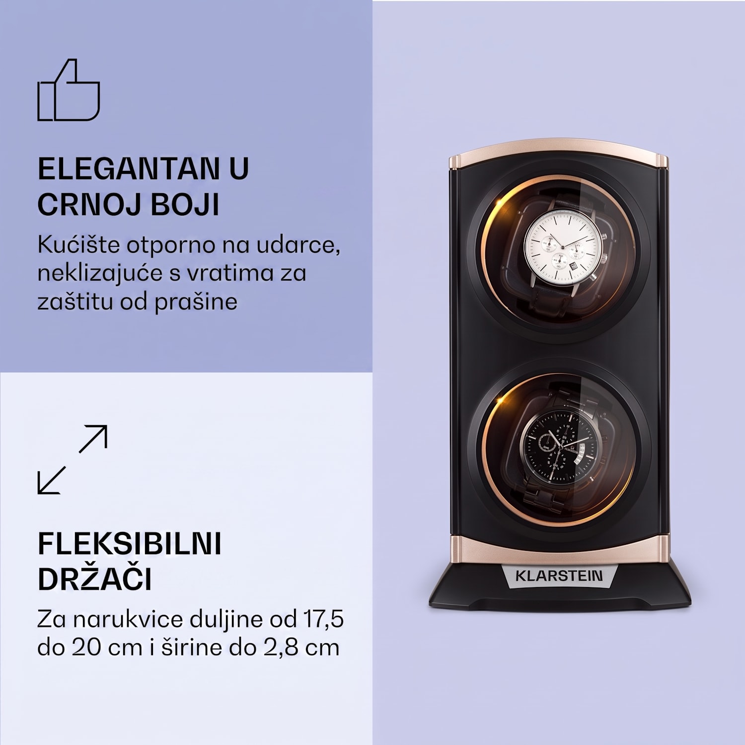 St. Gallen Premium, pokretni stalak za satove, 2 sata, 4 režima, crni Crna / antičko zlato metalik
