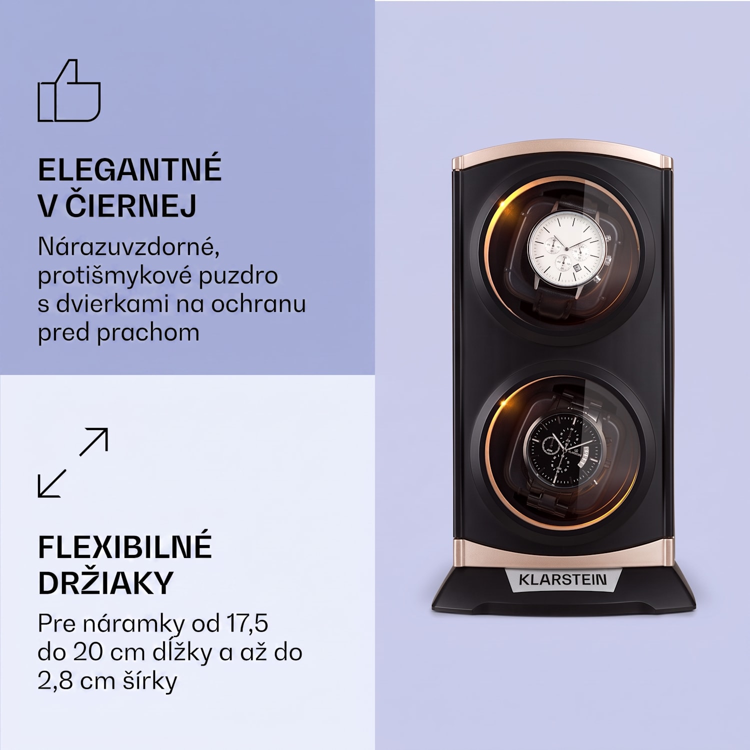 St. Gallen Premium, naťahovač na hodinky, 2 hodiniek, 4 rýchlosti, čierny Čierna / Ružovo-zlatá metalíza