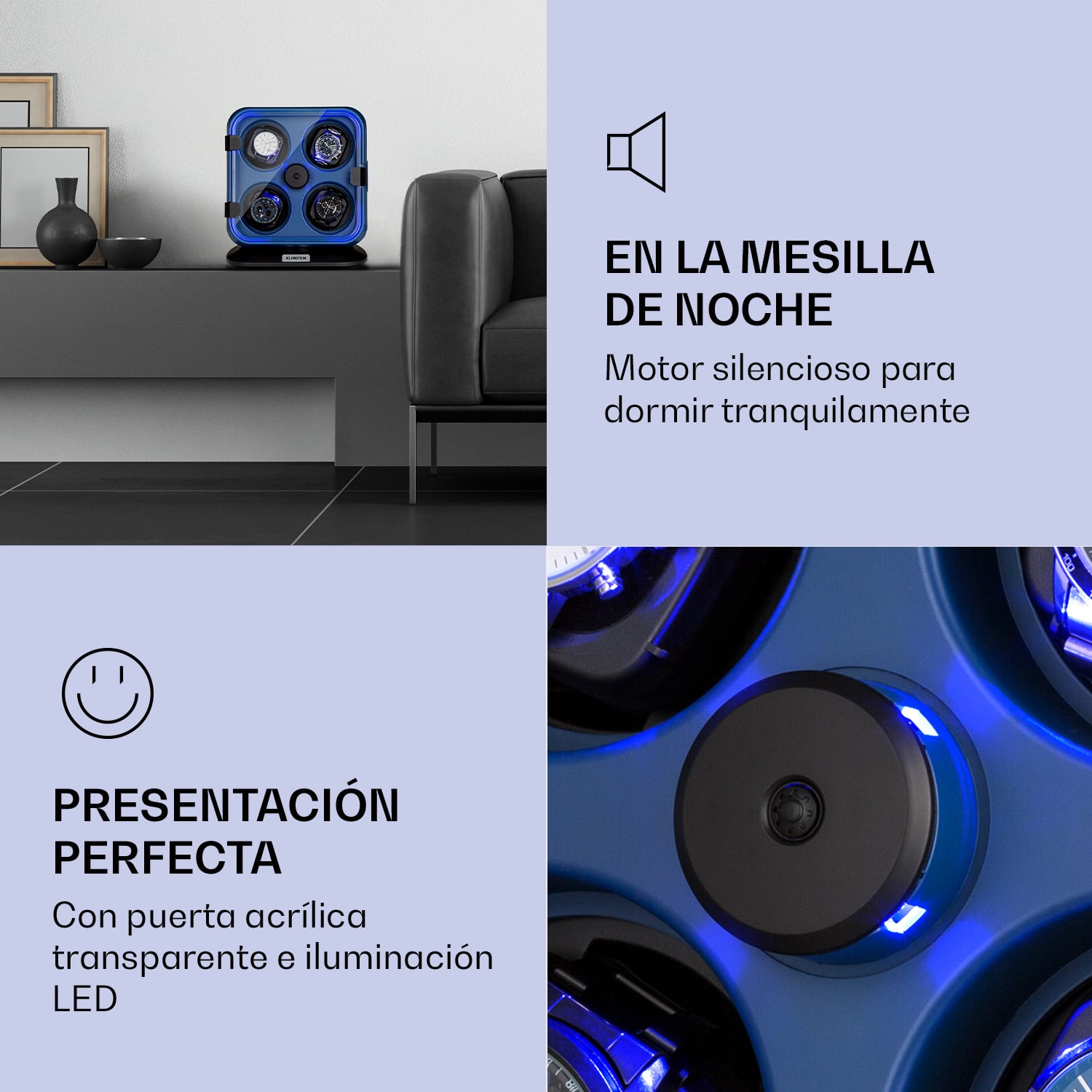 Clover Watchwinder 4 Relojes 3 Rotaciones 4 Velocidades LED 