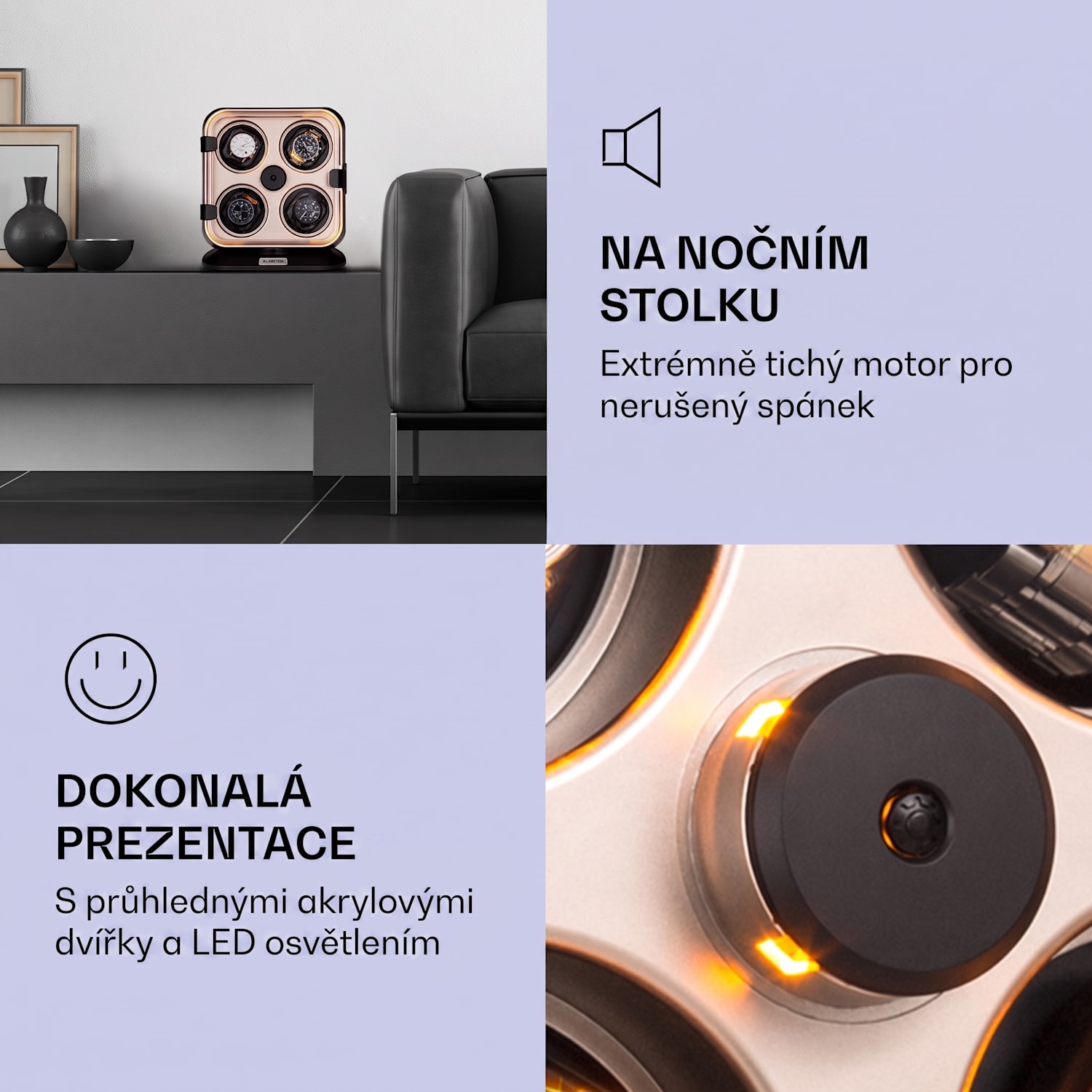 Clover, pohyblivý stojan na hodinky, 3 otáčení, LED Niklová metalíza