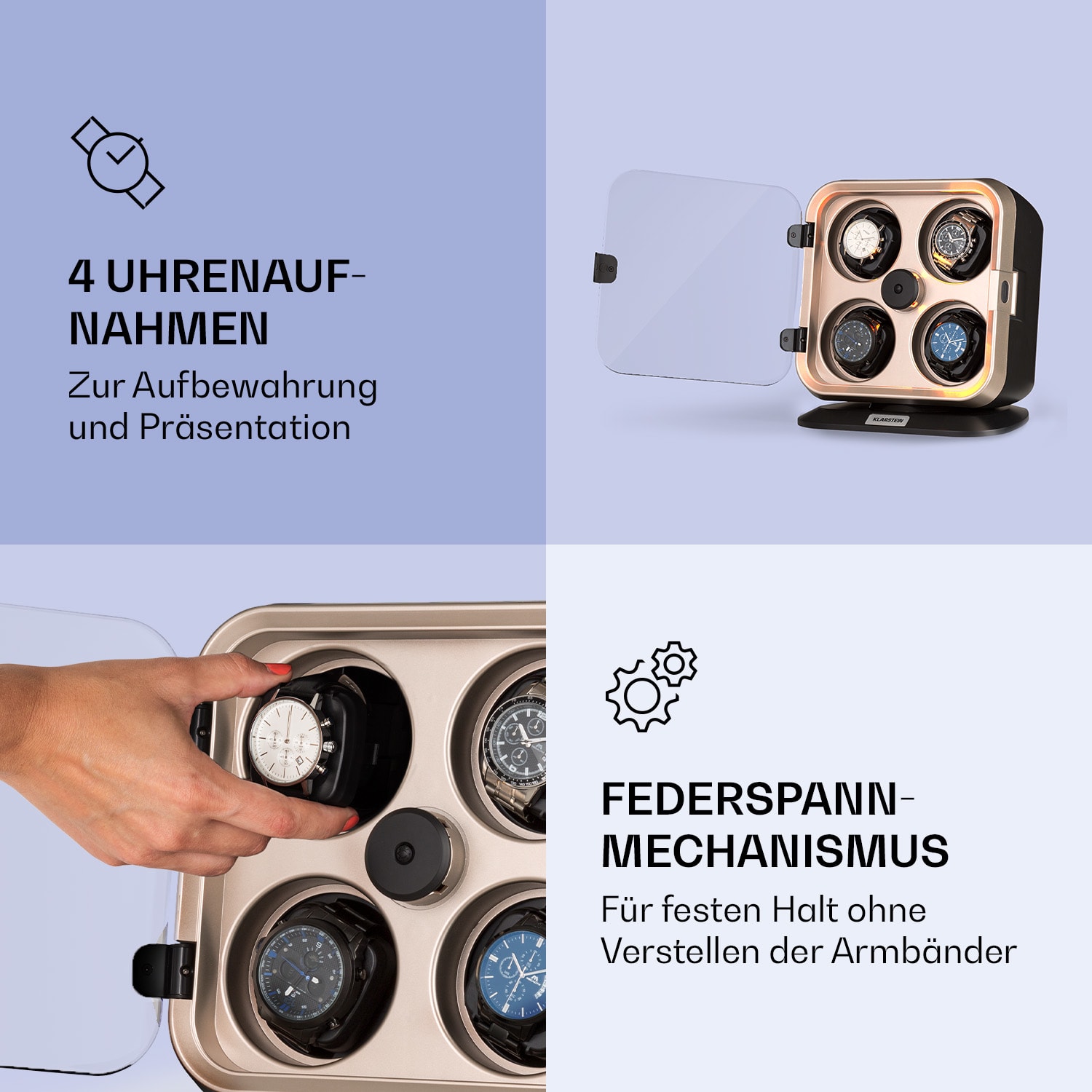 Clover Uhrenbeweger 4 Uhren 3 Rotationen 4 Geschwindigkeiten LED Nickel-Metallic