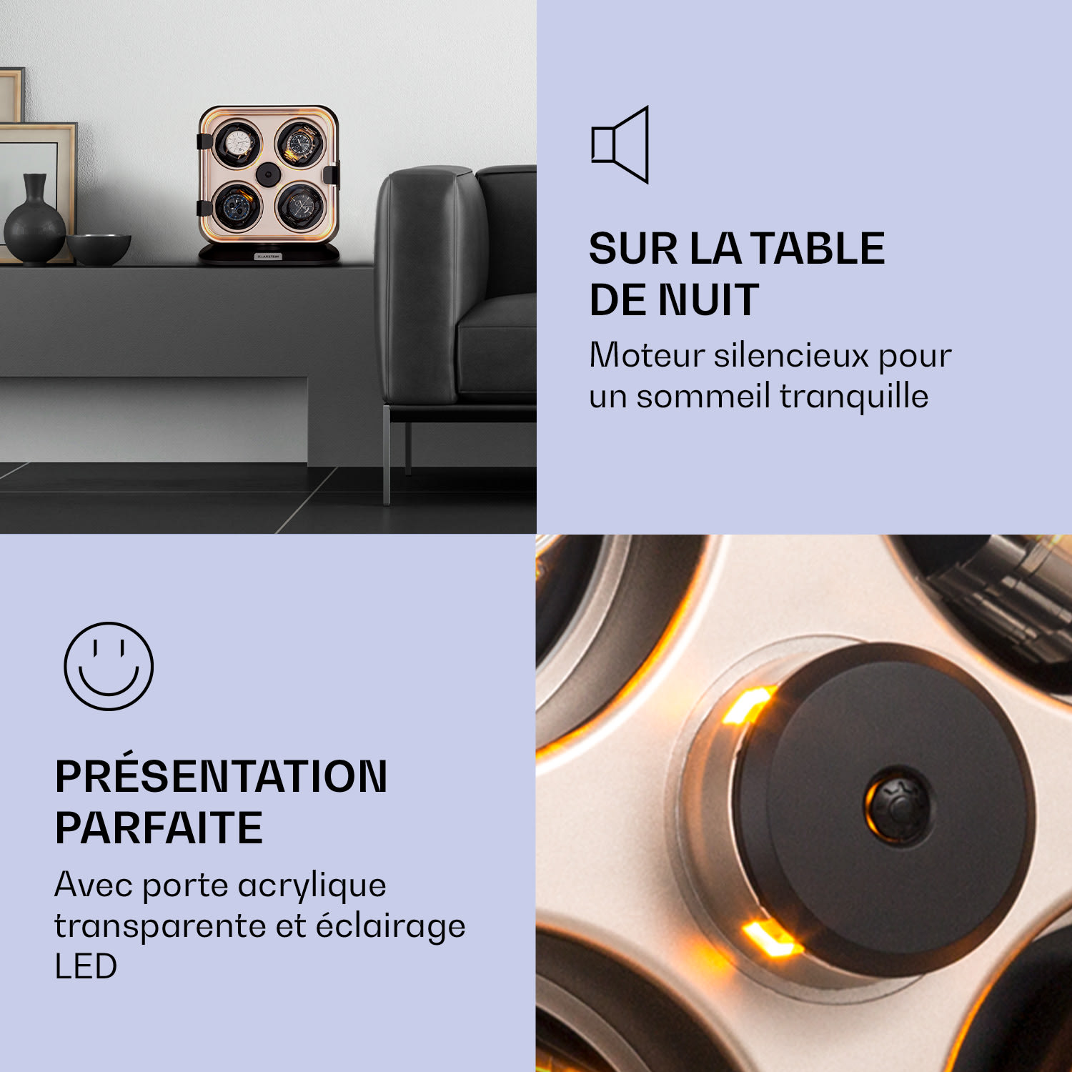 Clover horlogeopwinder 4 horloges 3 rotaties 4 snelheden led Nikkel Metallic