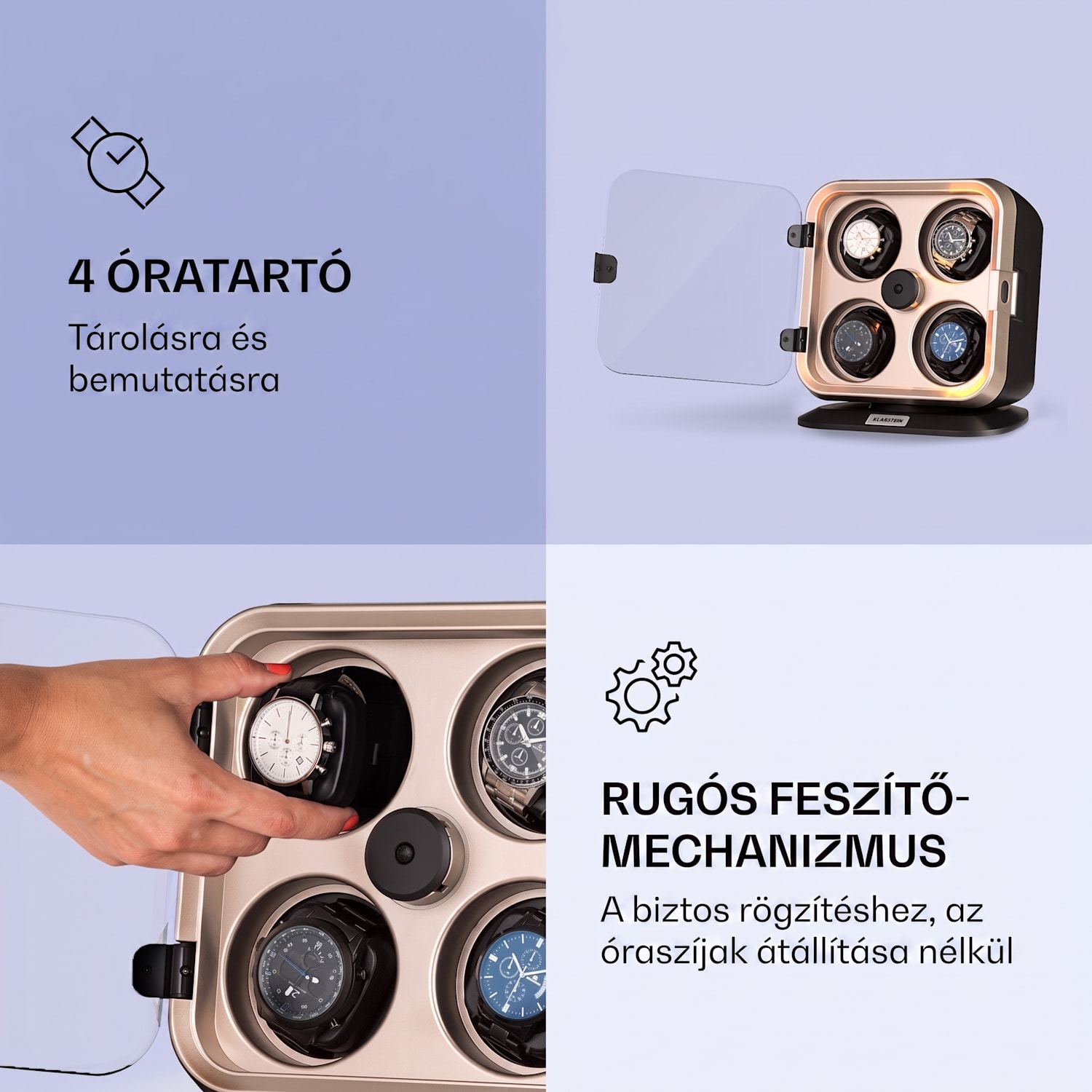Clover, forgó óraállvány, 4 óra, 3 forgás, 4 sebességfokozat, LED Nikkel fém