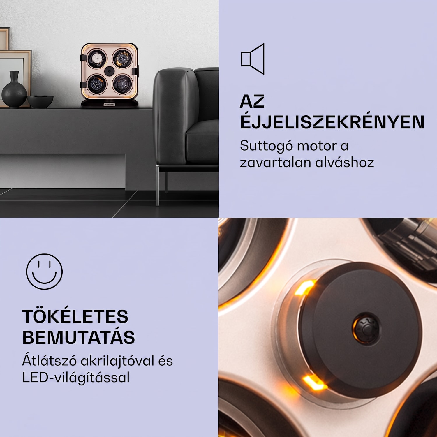 Clover, forgó óraállvány, 4 óra, 3 forgás, 4 sebességfokozat, LED Nikkel fém