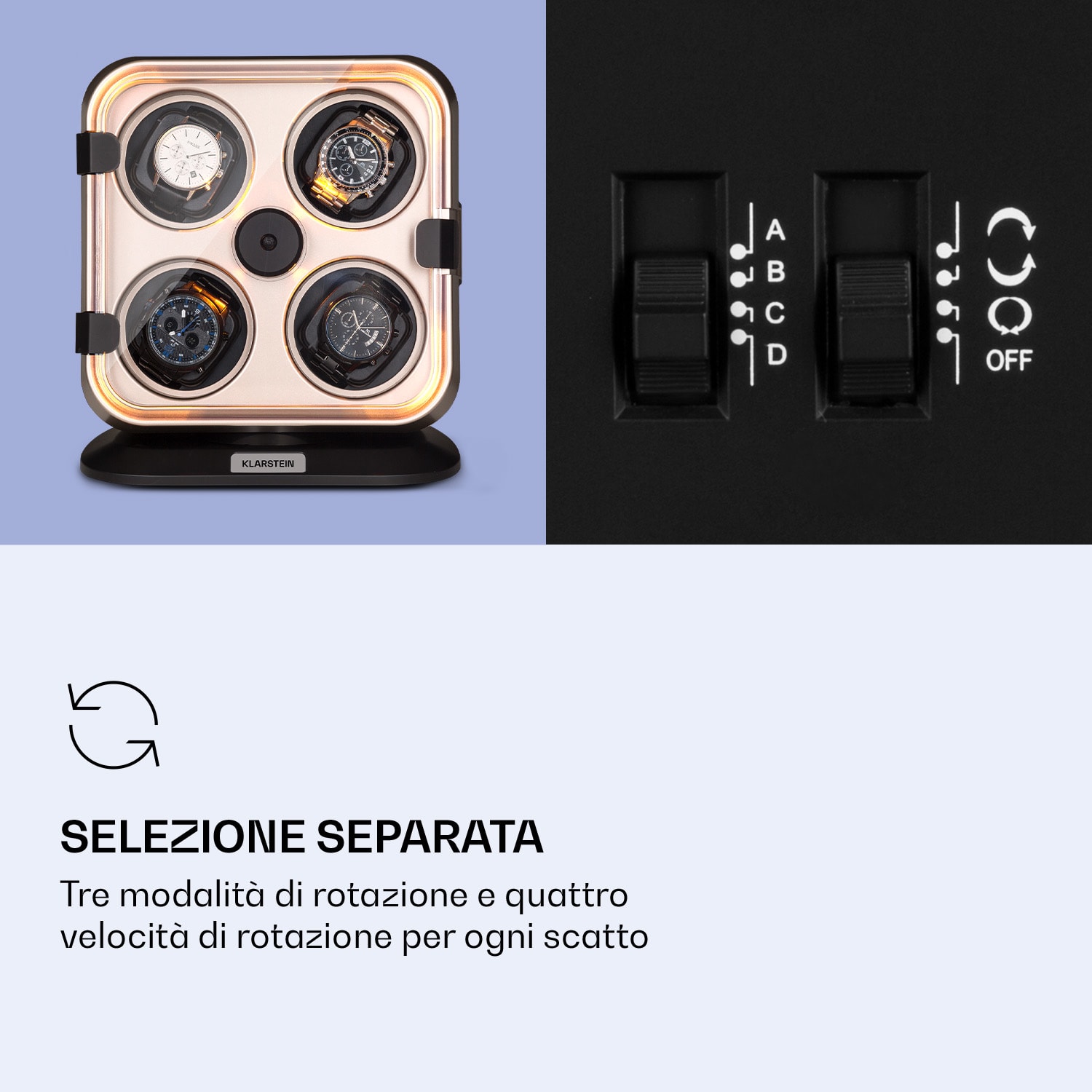 Clover - Caricatore per 4 orologi, 3 rotazioni, 4 velocità, LED Nickle metallizzato