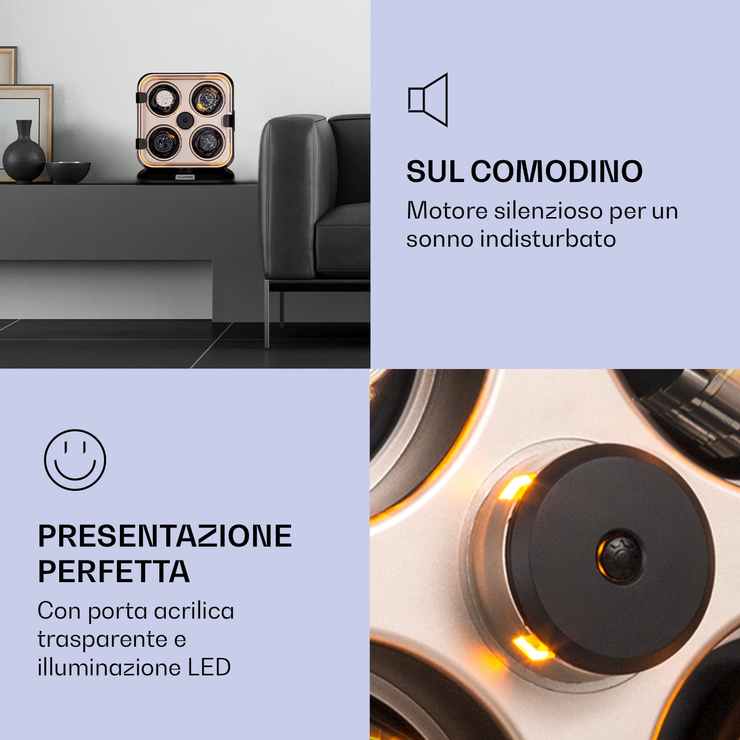 Clover - Caricatore per 4 orologi, 3 rotazioni, 4 velocità, LED Nickle metallizzato