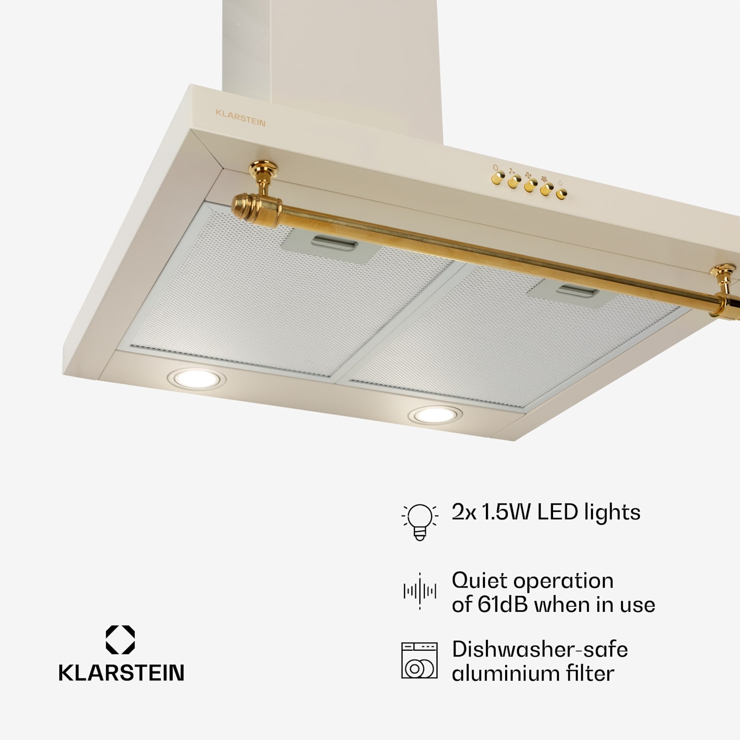 Montblanc 60 afzuigkao 610m³/h 165W 2x 1,5 W led buis voor keukengerei  Vintage Crème